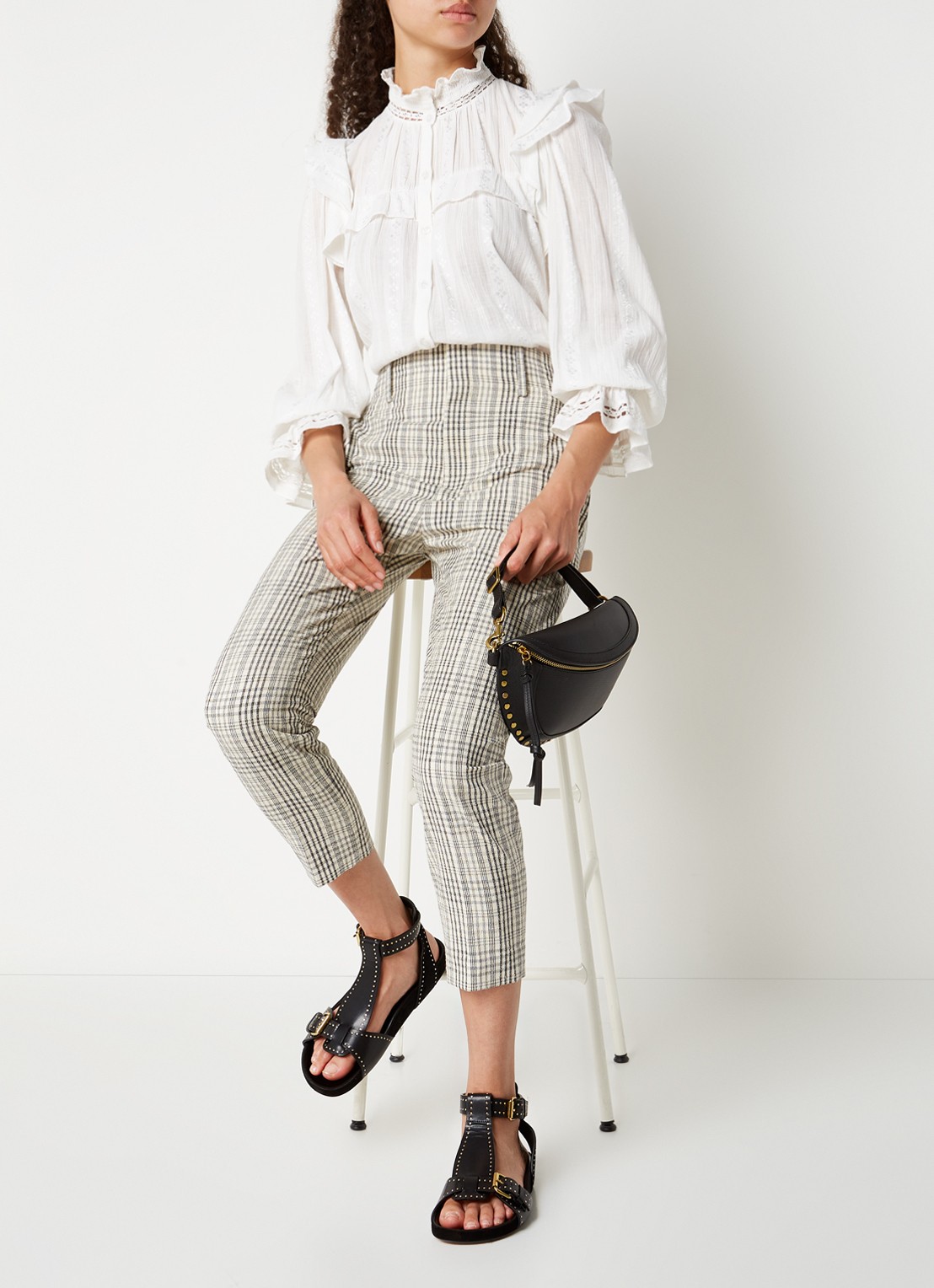 Isabel Marant Layne sandaal van leer en suède met studs - voorkant 3 zwart