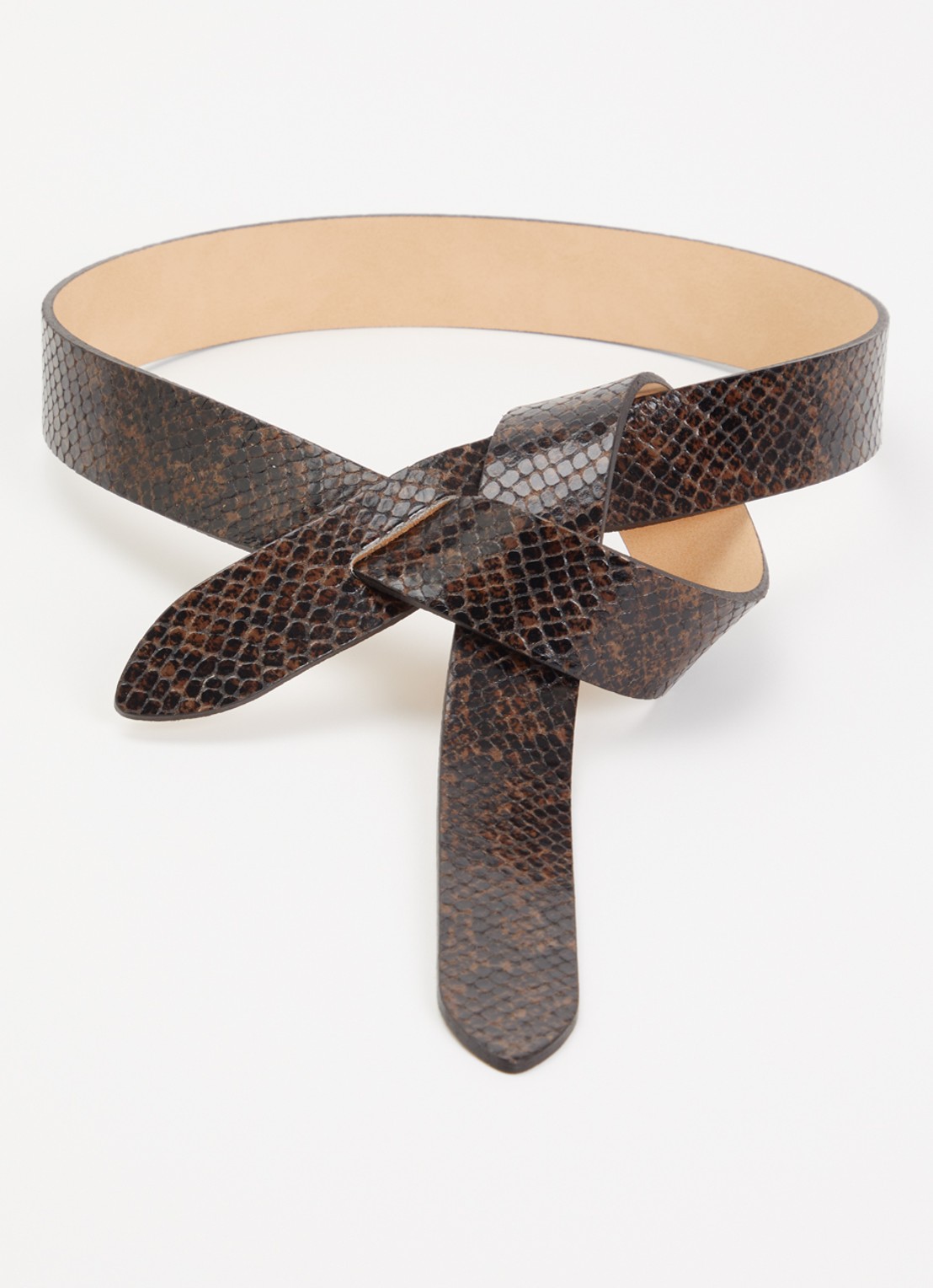 Isabel Marant Lecce riem van leer met slangenprint - voorkant donkerbruin