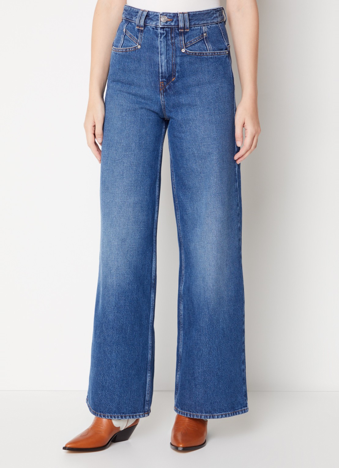 Isabel Marant Lemony high waist wide fit jeans met medium wassing - detail 2 indigo
