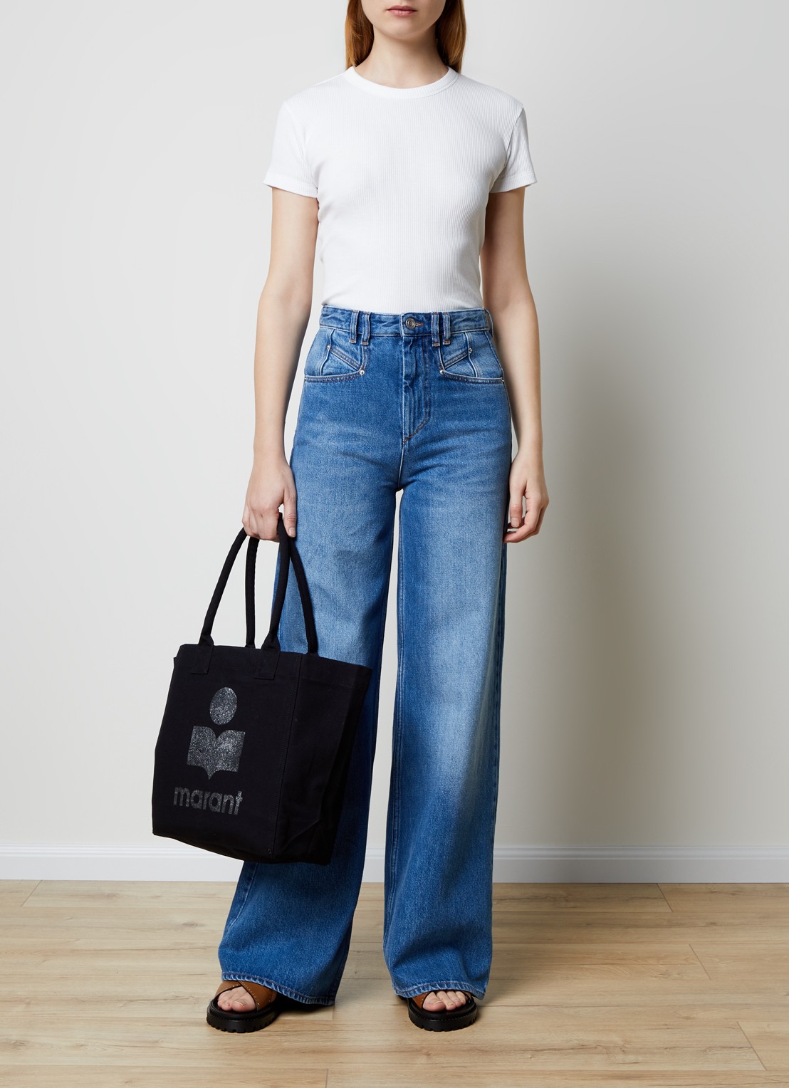 Isabel Marant Lemony high waist wide leg jeans met medium wassing - voorkant 2 indigo