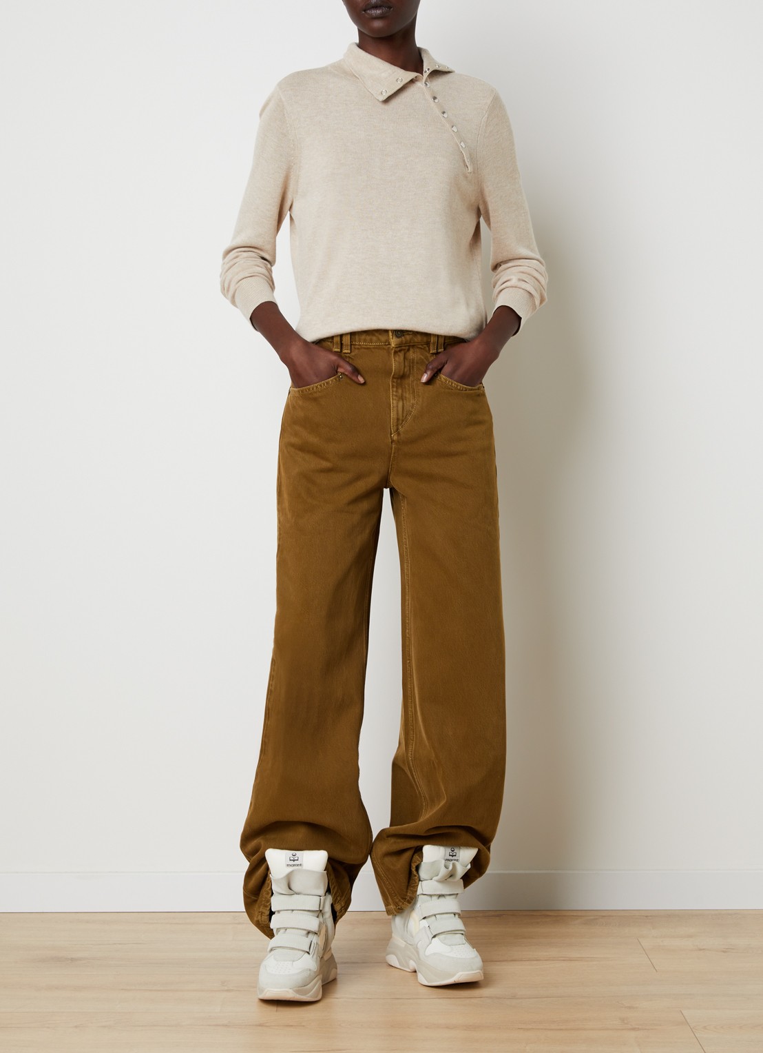 Isabel Marant Lemony high waist wide leg jeans met steekzakken - voorkant 5 brons