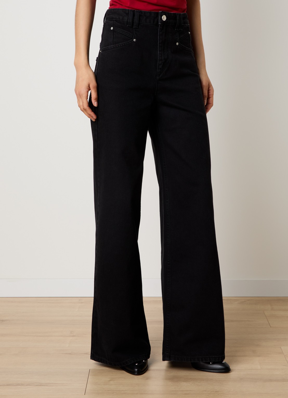 Isabel Marant Lemony high waist wide leg jeans met steekzakken - detail 4 zwart