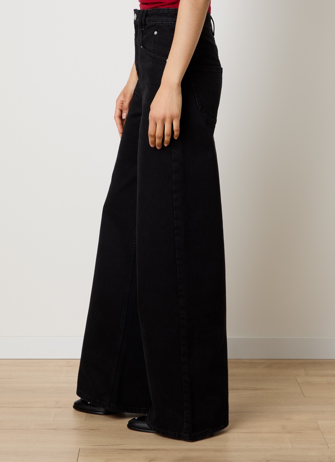 Isabel Marant Lemony high waist wide leg jeans met steekzakken - detail 5 zwart