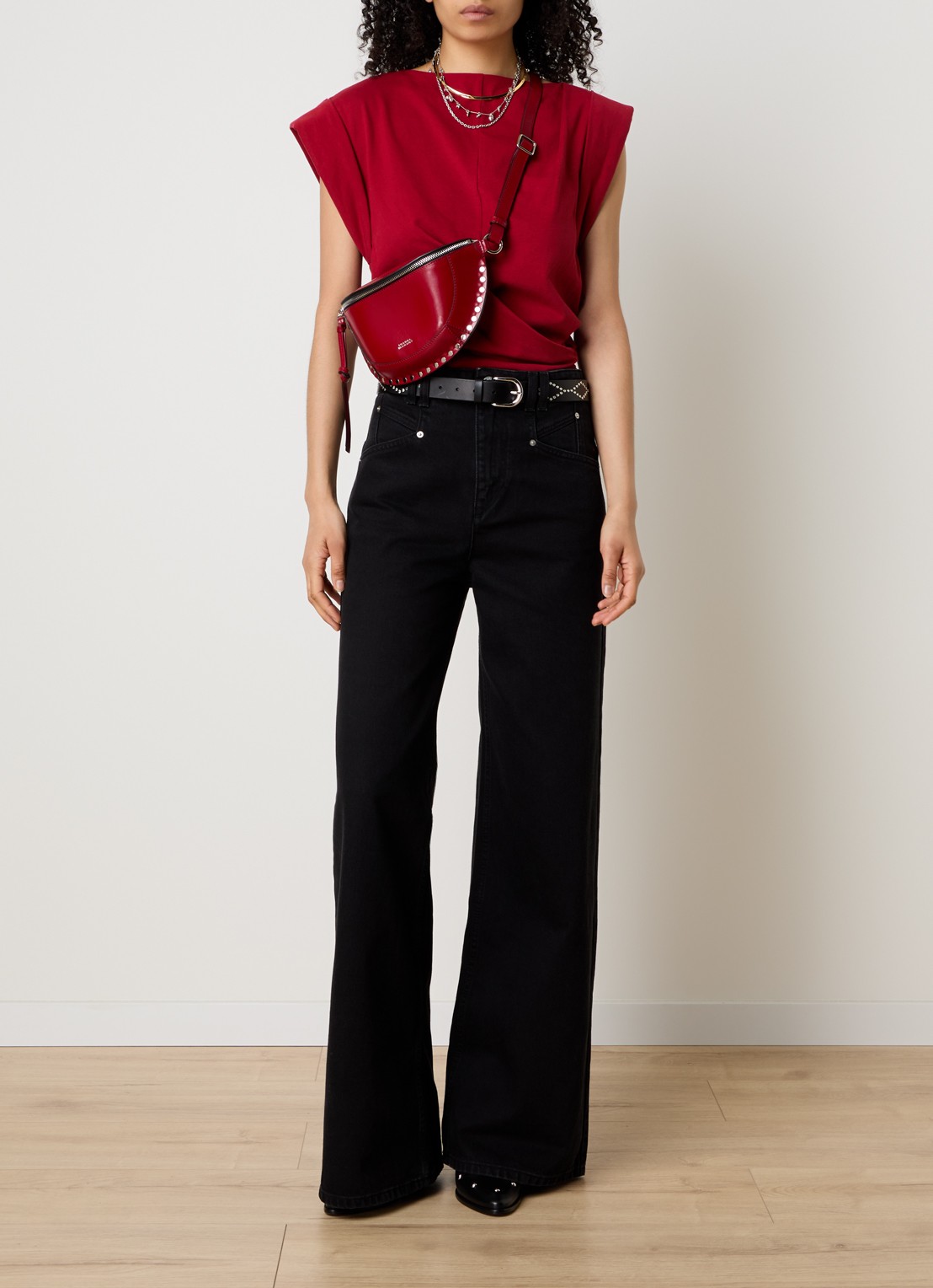 Isabel Marant Lemony high waist wide leg jeans met steekzakken - voorkant 3 zwart