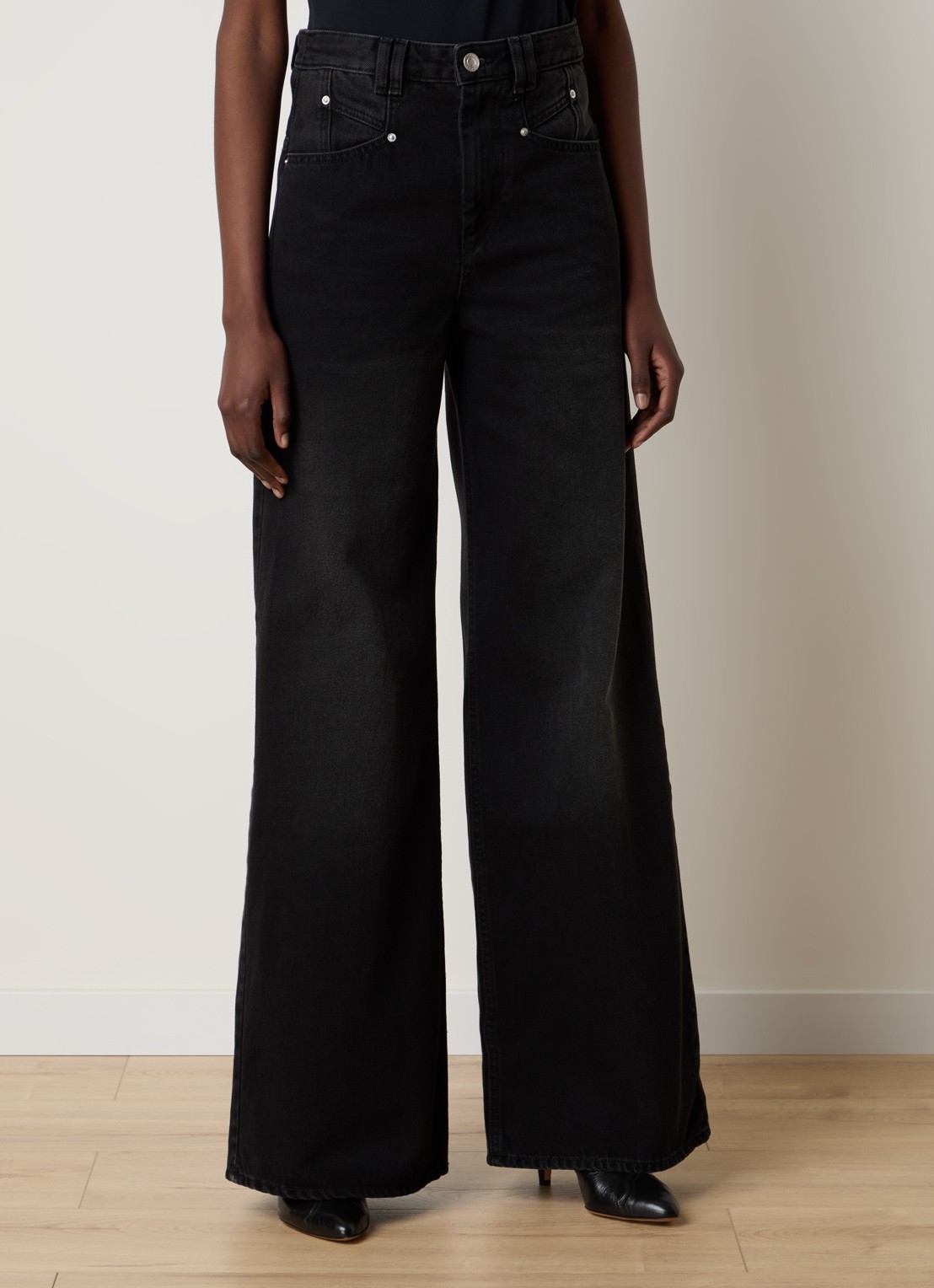 Isabel Marant Lemony high waist wide leg jeans van  katoen  - detail zwart