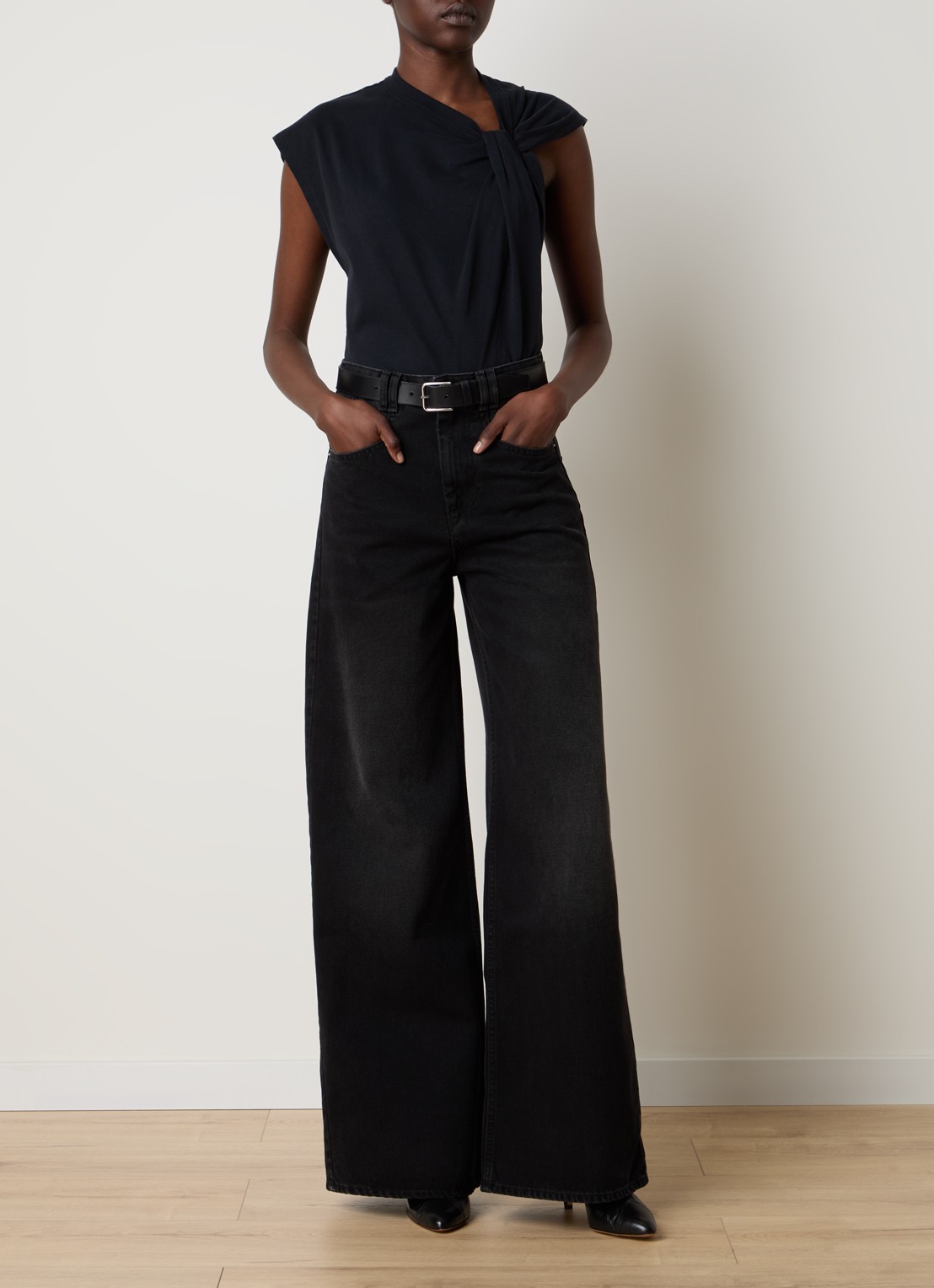 Isabel Marant Lemony high waist wide leg jeans van  katoen  - voorkant 5 zwart