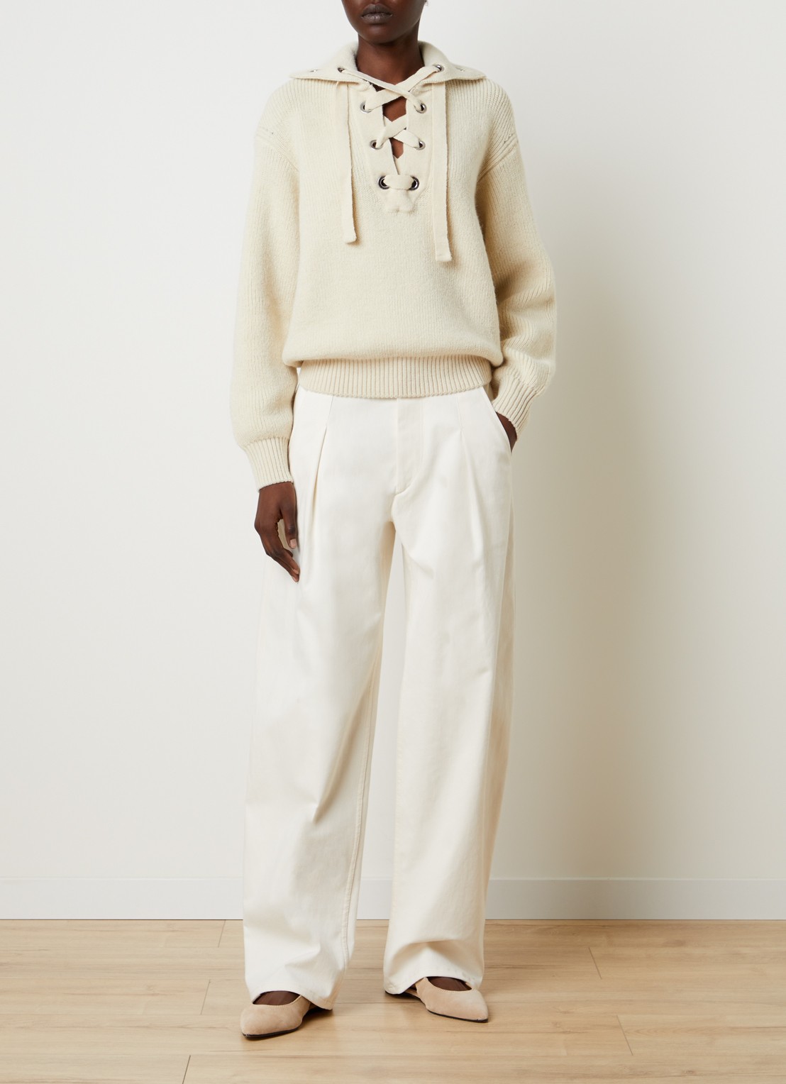 Isabel Marant Lenadia high waist wide fit broek met steekzakken - voorkant 4 ivoor