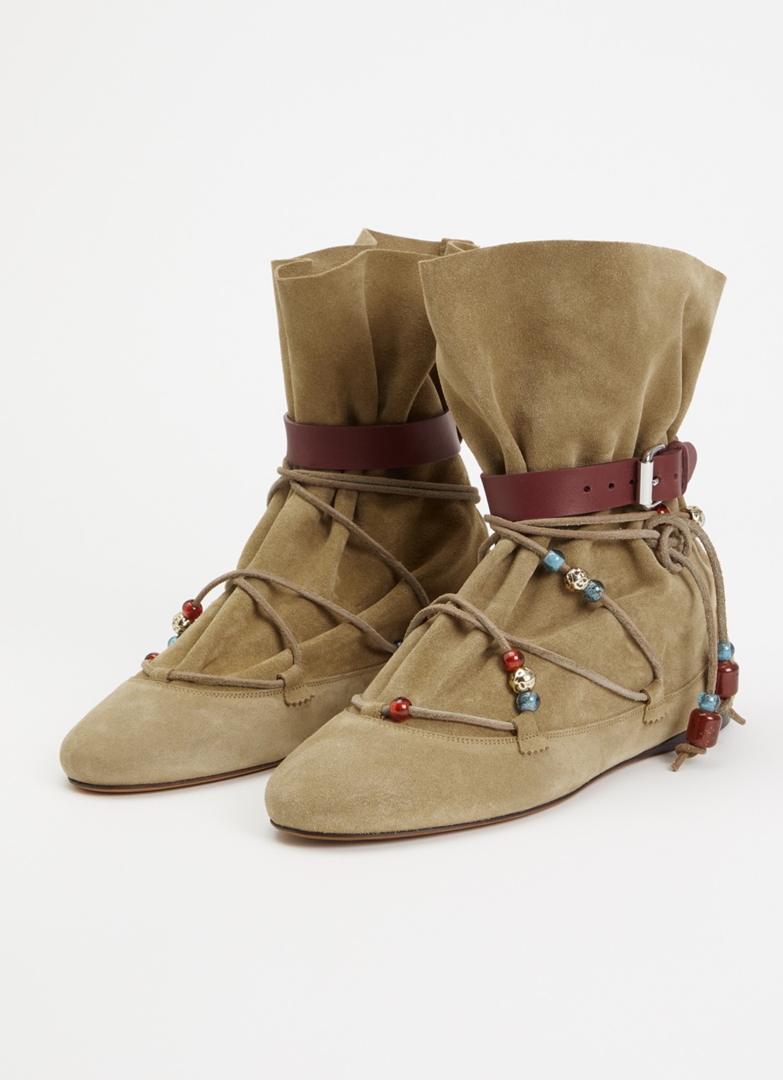Isabel Marant Letiz enkellaars van suéde met kralendecoratie  - detail taupe