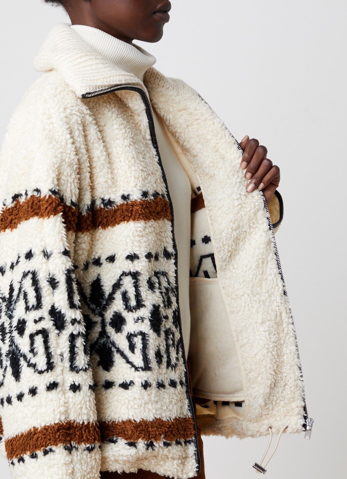 Isabel Marant Lijka jack van fleece met print - detail 3 gebroken wit
