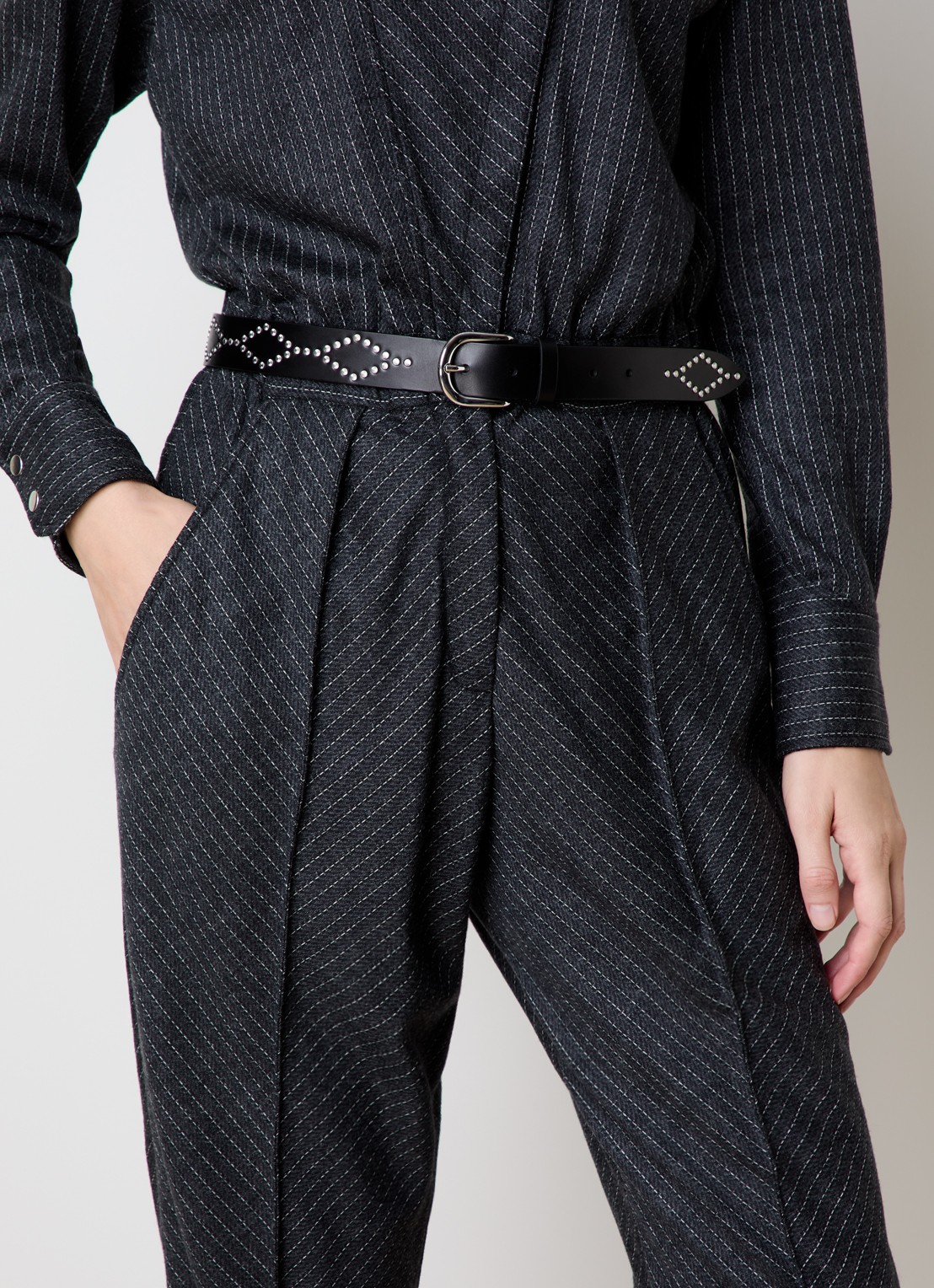 Isabel Marant Liliana riem van leer met studs - voorkant 2 zwart