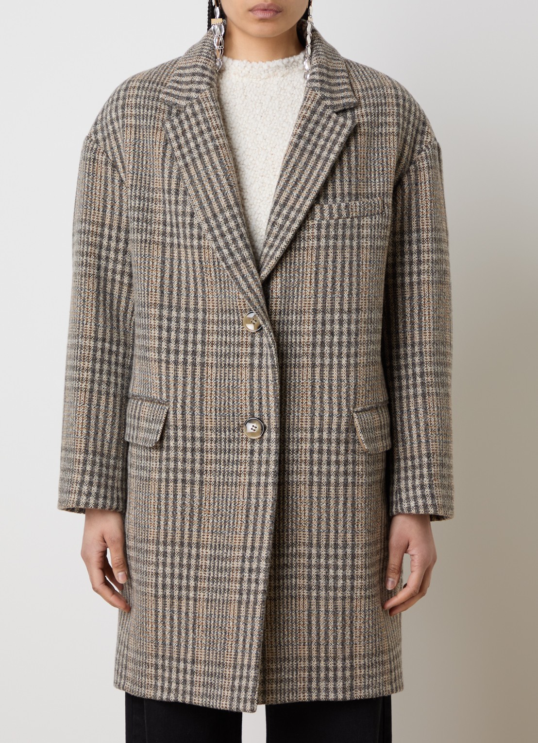 Isabel Marant Limiza mantel van wol met klepzakken - detail donkerbeige