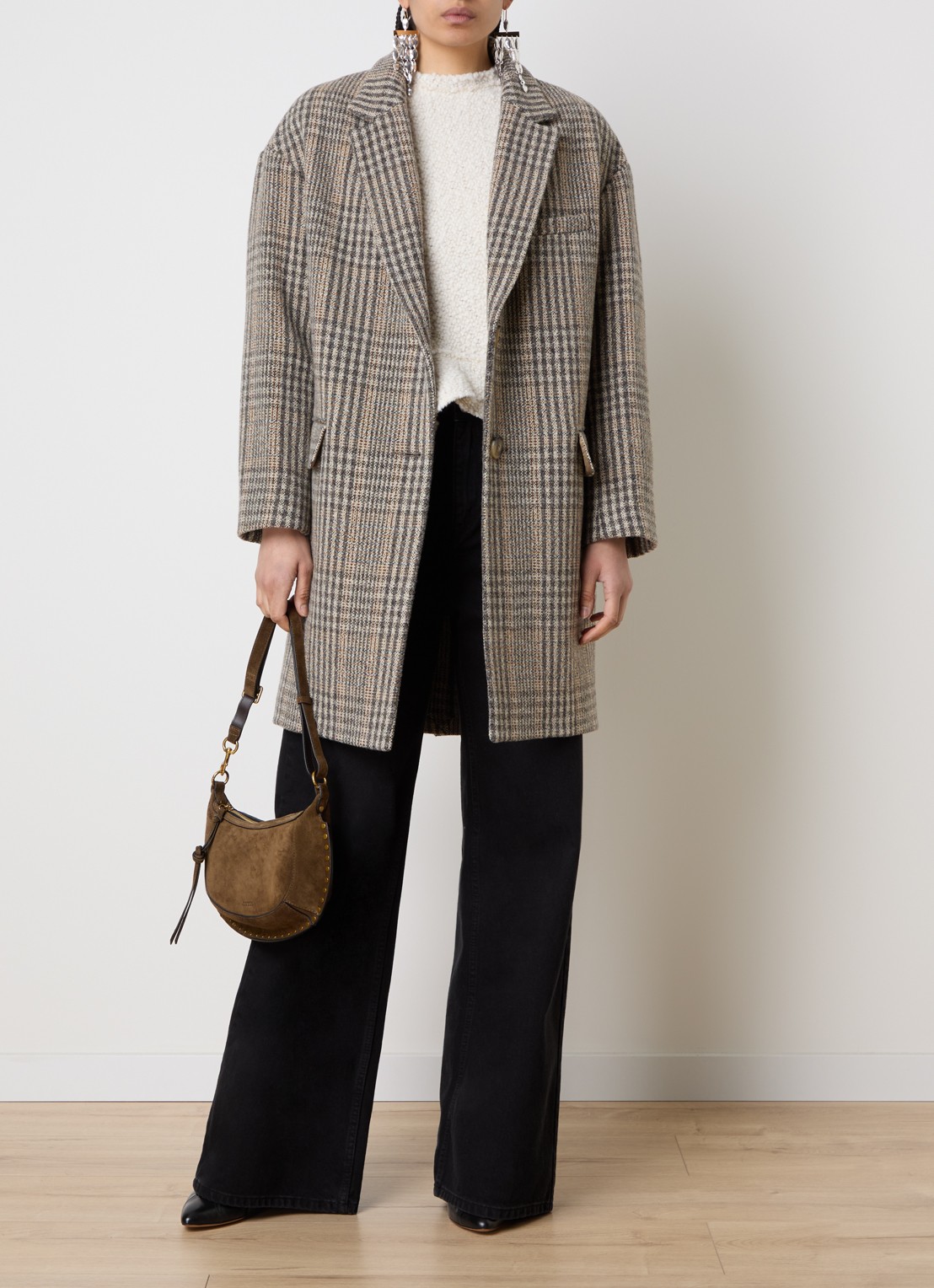 Isabel Marant Limiza mantel van wol met klepzakken - voorkant 5 donkerbeige