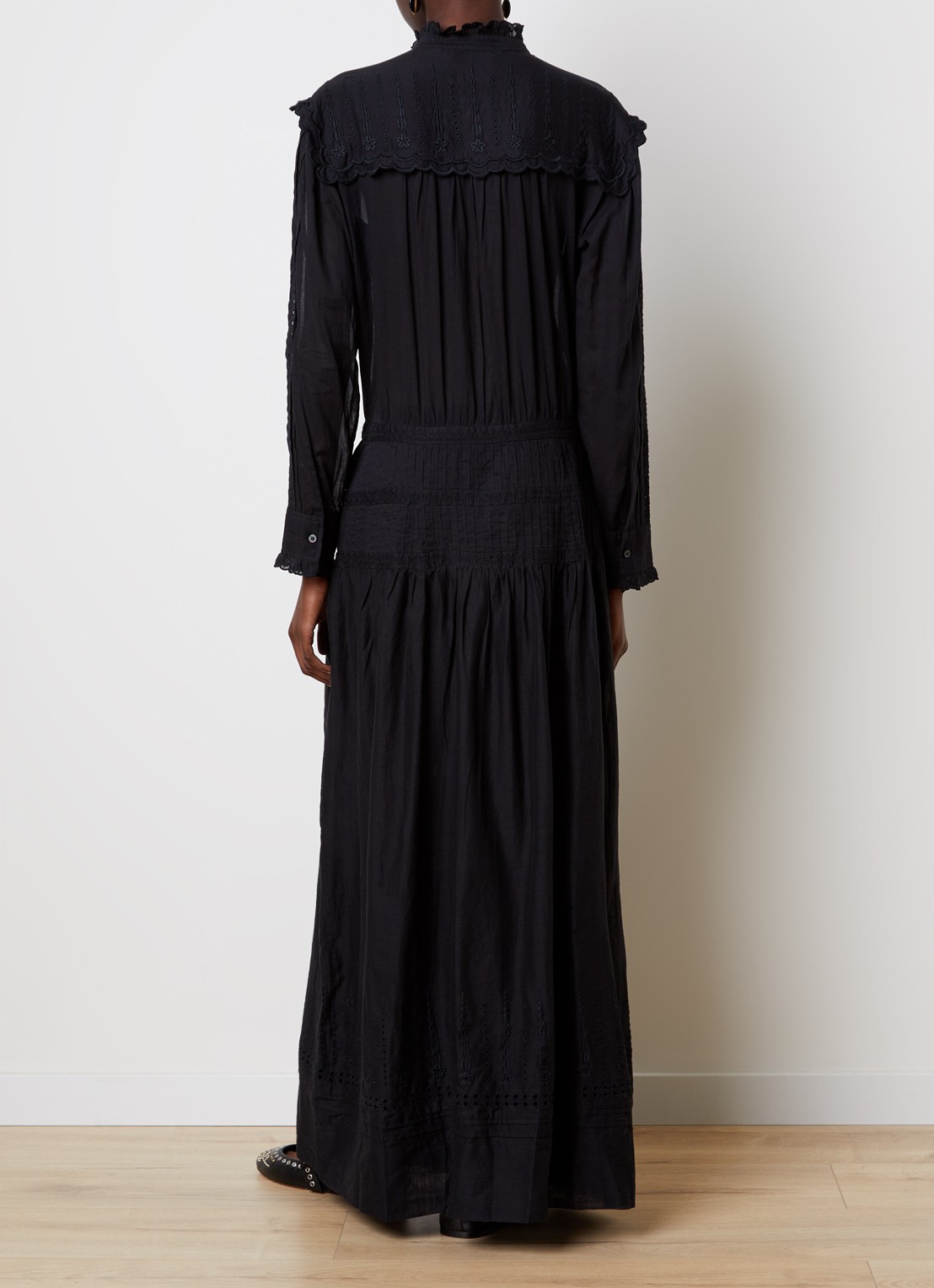 Isabel Marant Lonie maxi blousejurk met broderie - achterkant 3 zwart
