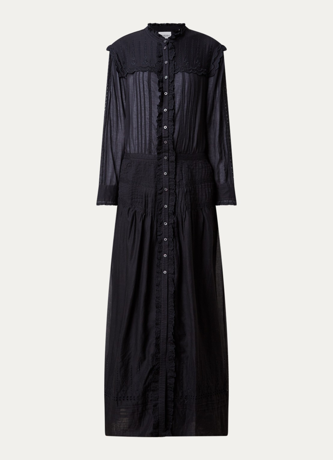 Isabel Marant Lonie maxi blousejurk met broderie - voorkant zwart