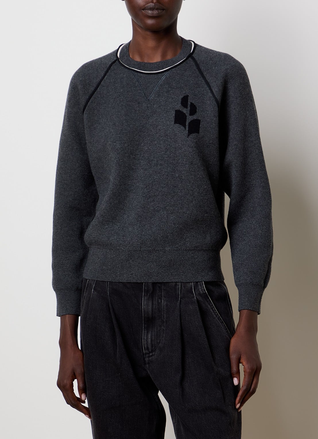 Isabel Marant Loriby sweater in wolblend met logo - detail 4 antraciet