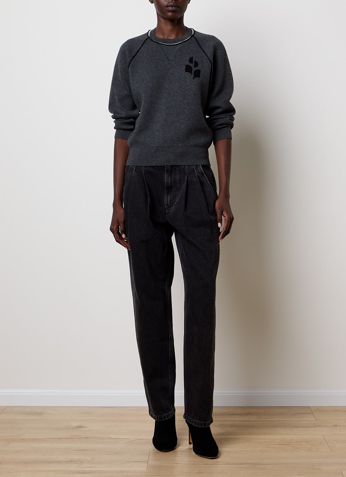 Isabel Marant Loriby sweater in wolblend met logo - voorkant 2 antraciet