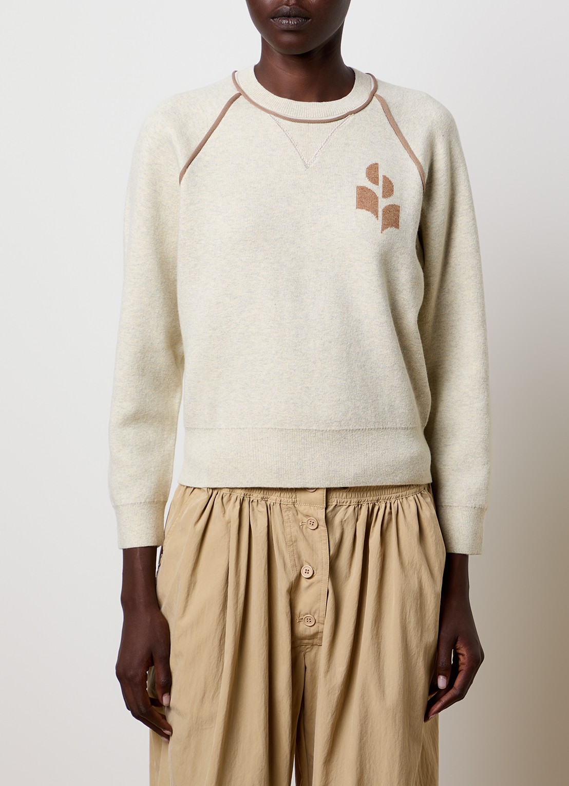 Isabel Marant Loriby sweater in wolblend met logo - detail 4 khaki