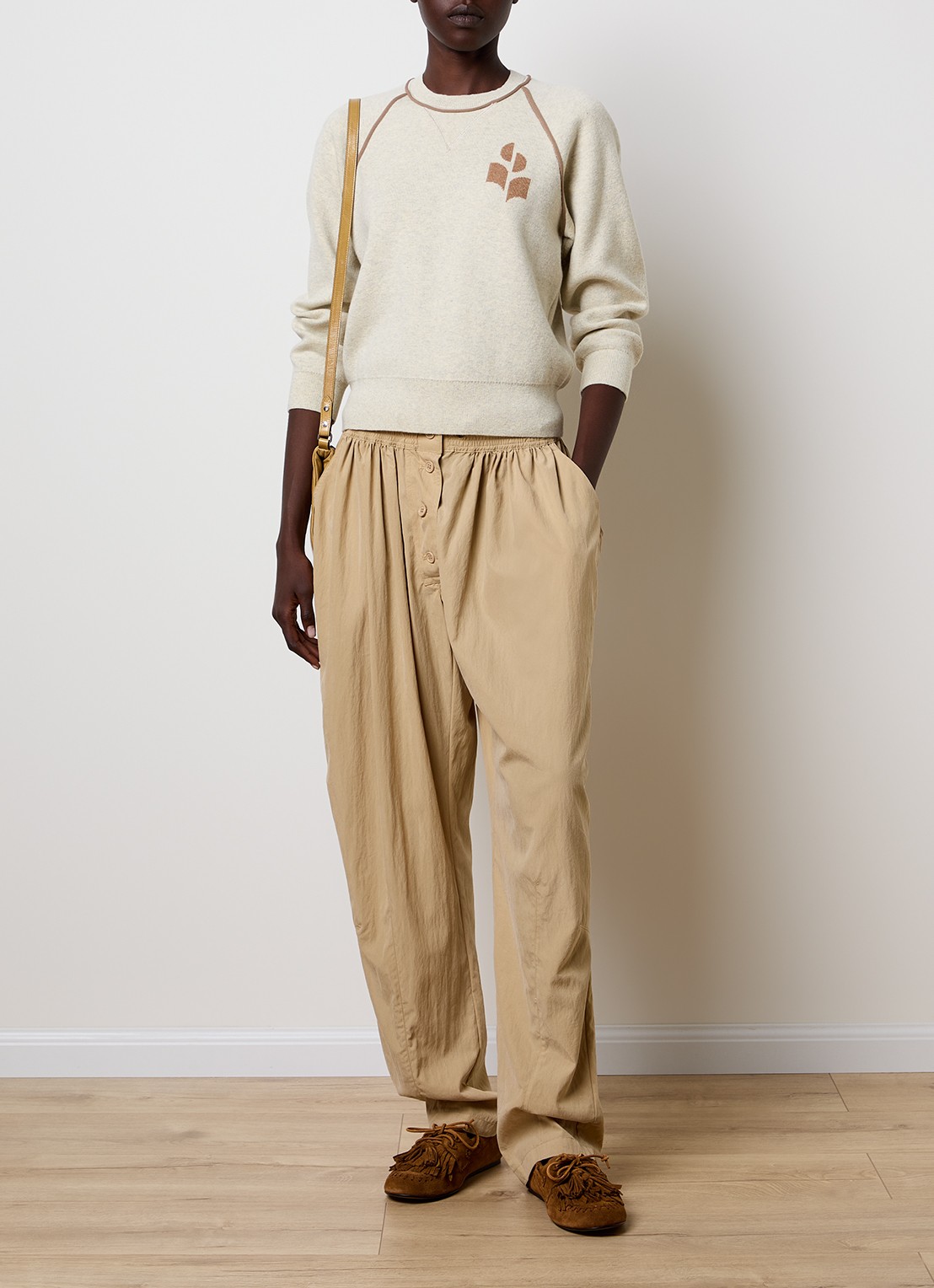 Isabel Marant Loriby sweater in wolblend met logo - voorkant 3 khaki