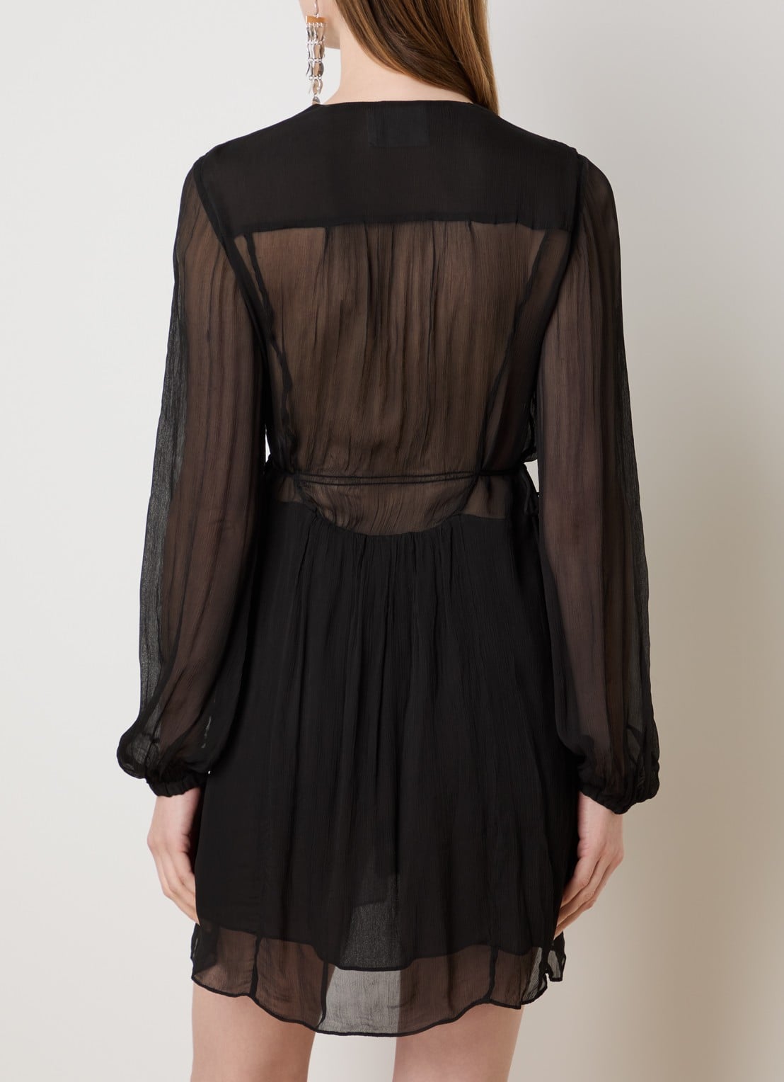 Isabel Marant Loriena semi-transparante mini blouse jurk met V-hals - achterkant 5 zwart