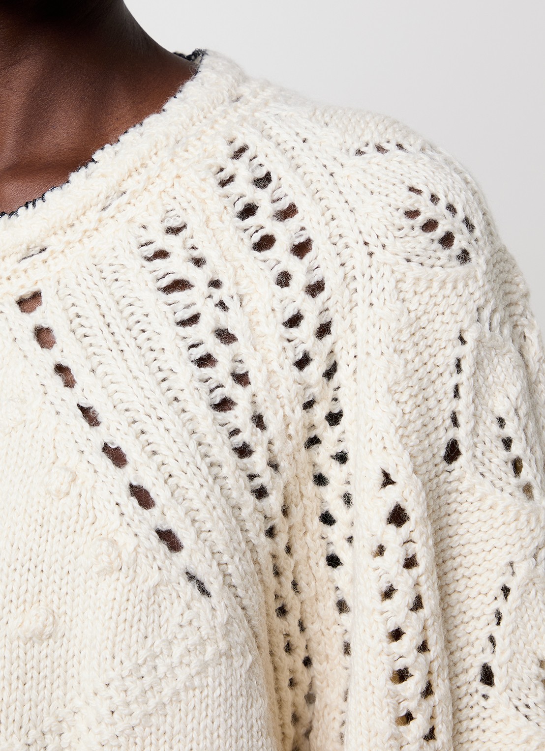 Isabel Marant Luce grofgebreide pullover in merino wolblend met opengewerkt dessin - detail 2 gebroken wit
