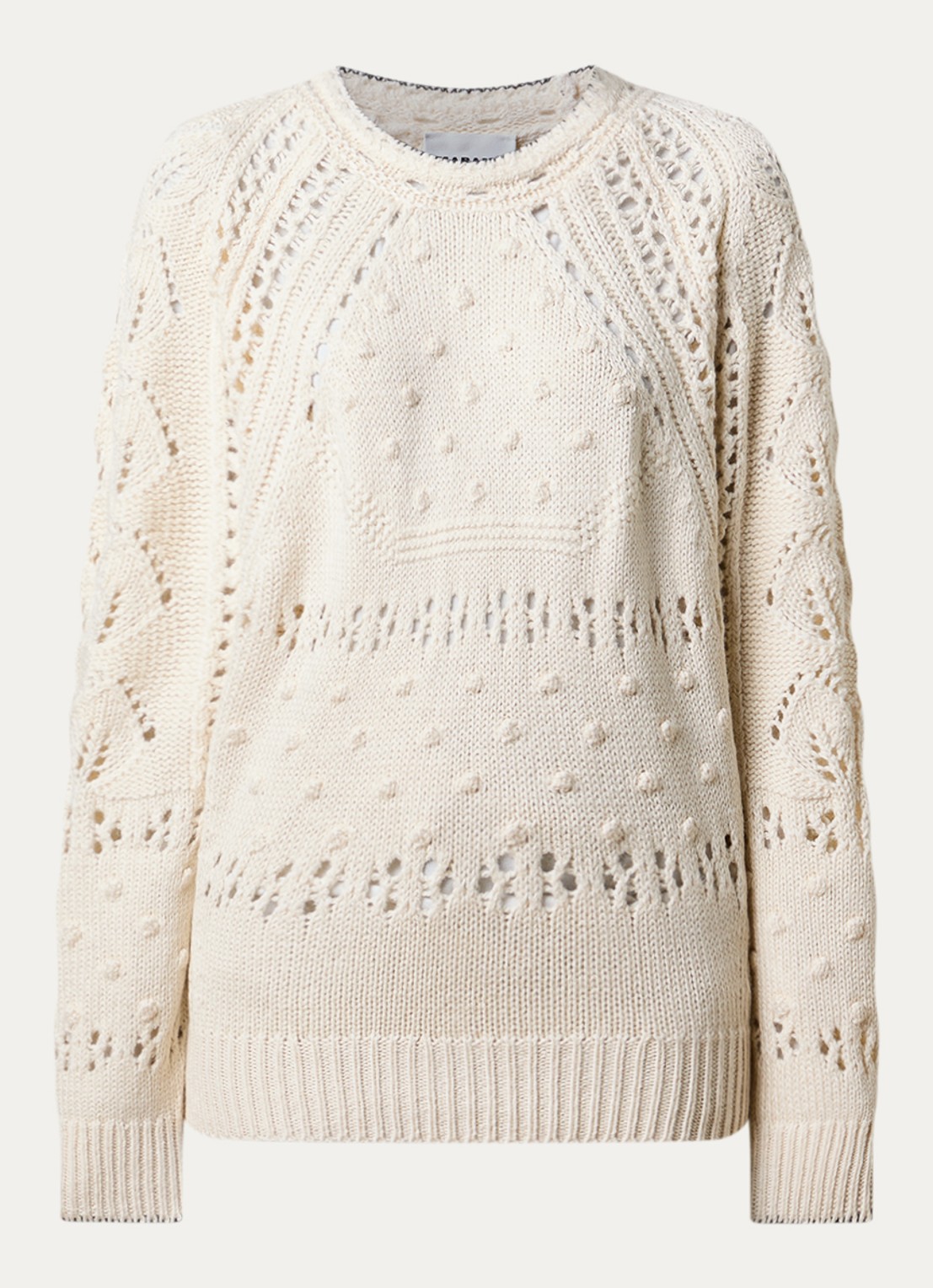 Isabel Marant Luce grofgebreide pullover in merino wolblend met opengewerkt dessin - voorkant 3 gebroken wit