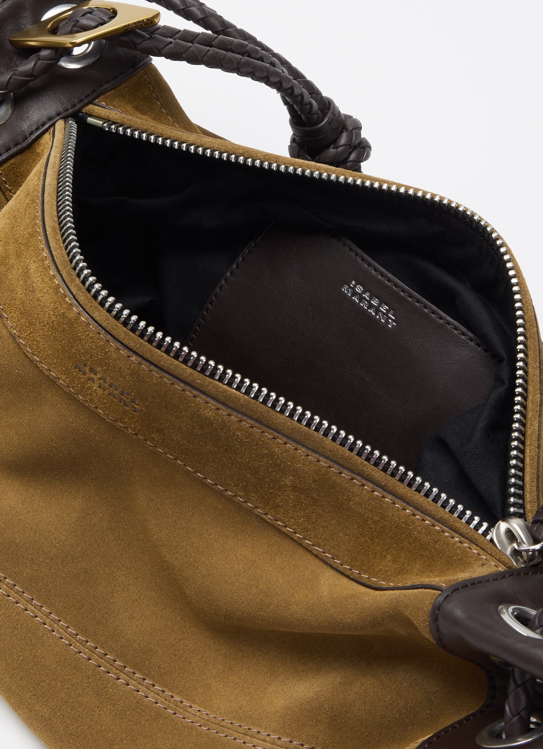 Isabel Marant Maia medium schoudertas van kalfssuède met verstelbare schouderriem - detail 3 cognac