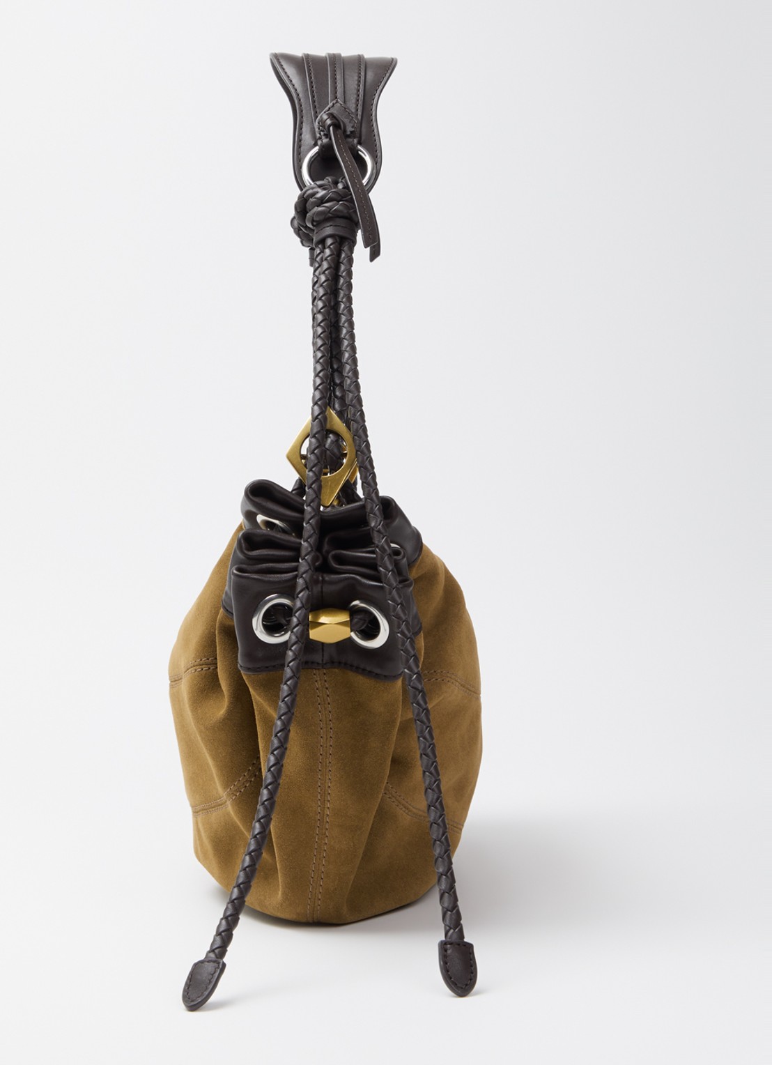 Isabel Marant Maia medium schoudertas van kalfssuède met verstelbare schouderriem - detail 4 cognac