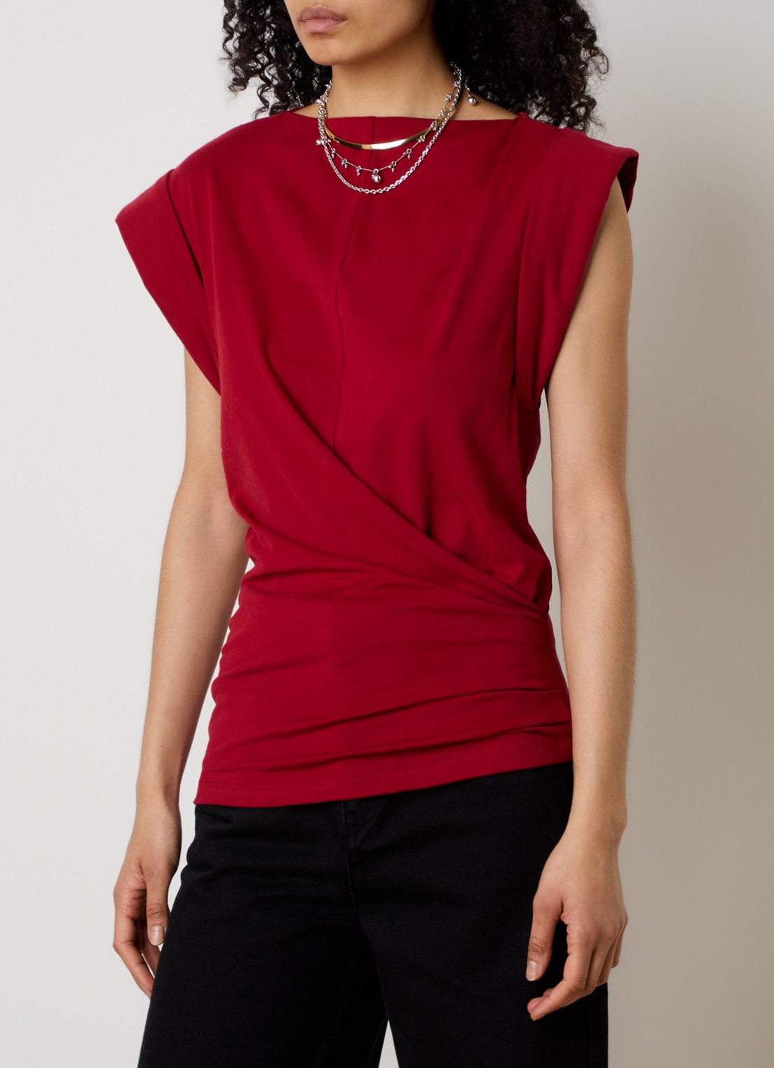 Isabel Marant Maisan top met asymmetrische zoom - detail 3 cranberryrood