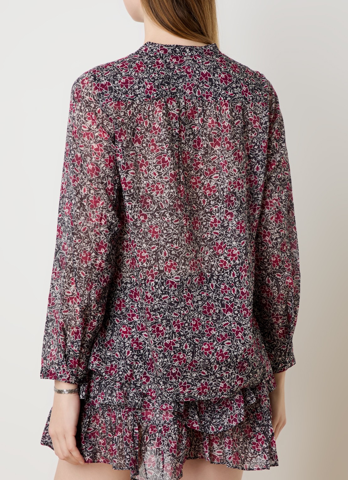Isabel Marant Maria tuniek met bloemenprint - achterkant cranberryrood