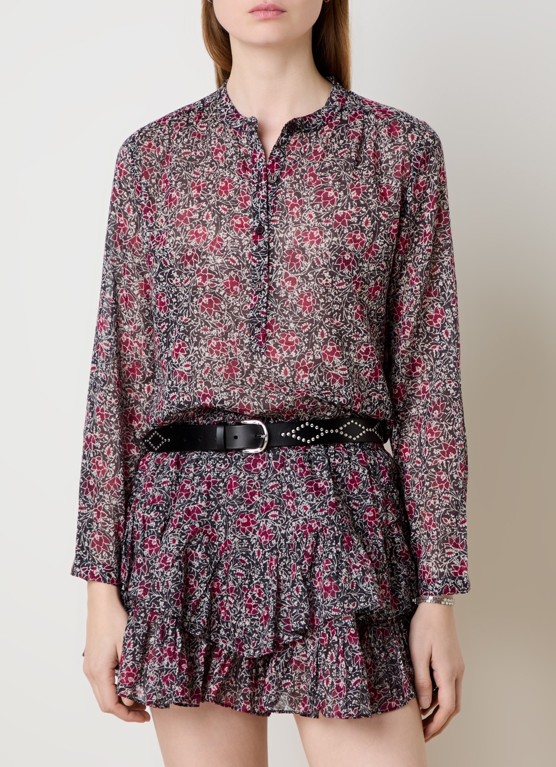 Isabel Marant Maria tuniek met bloemenprint - detail 4 cranberryrood