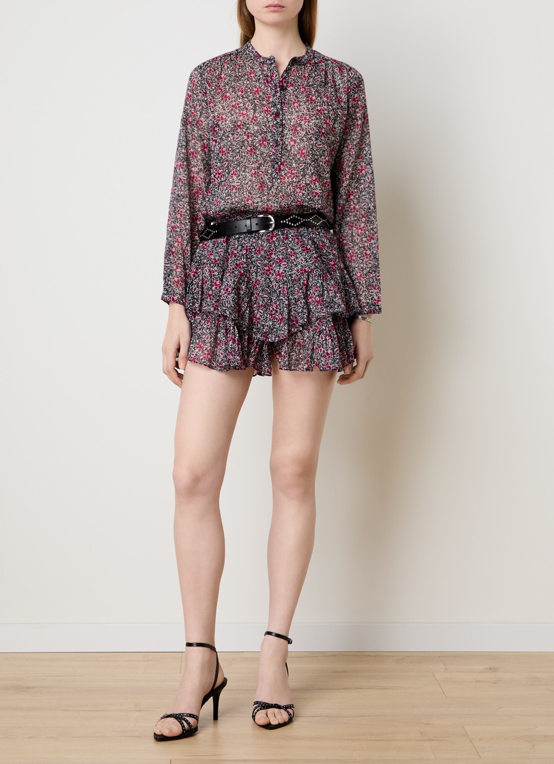 Isabel Marant Maria tuniek met bloemenprint - voorkant 3 cranberryrood