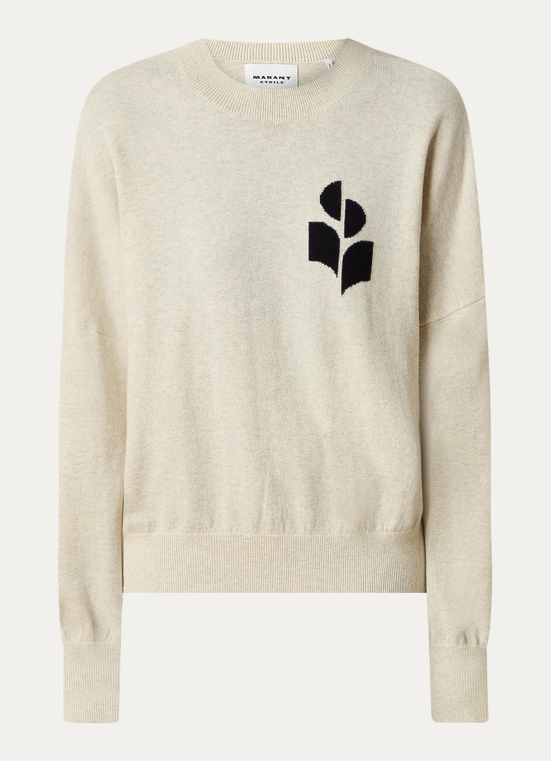 Isabel Marant Marisans fijngebreide pullover in wolblend met ingebreid logo  - voorkant 3 gebroken wit