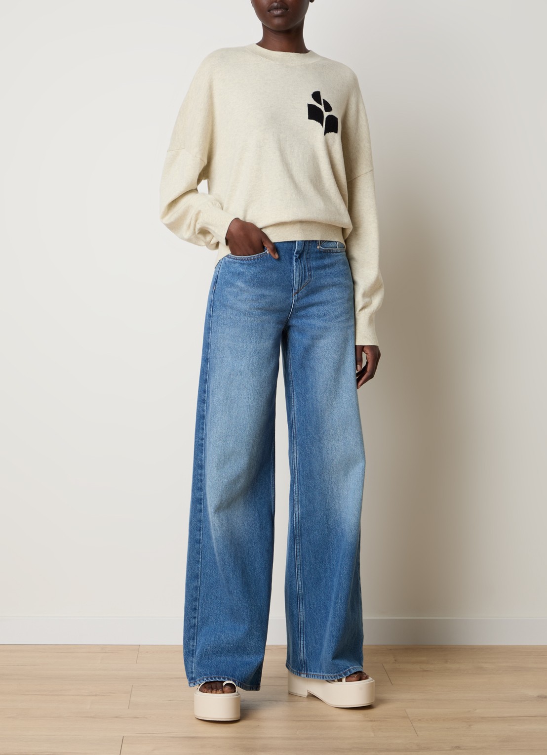 Isabel Marant Marisans fijngebreide pullover in wolblend met ingebreid logo  - voorkant 4 gebroken wit