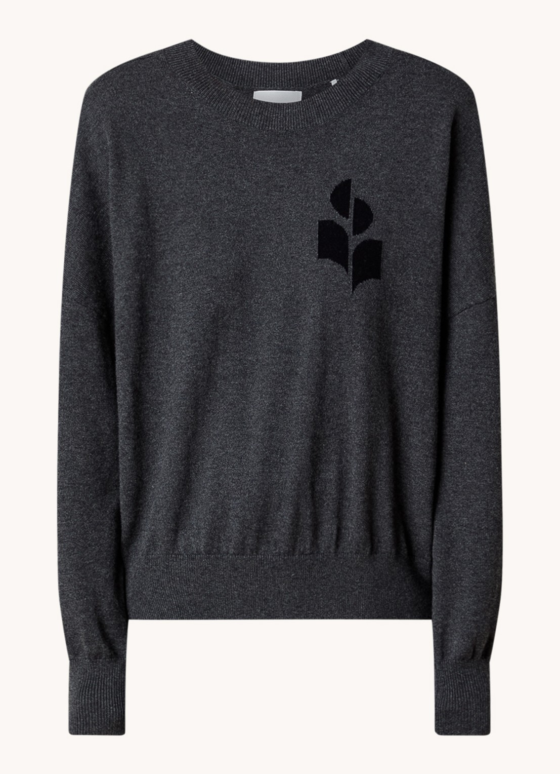 Isabel Marant Marisans fijngebreide pullover in wolblend met ingebreid logo  - voorkant 3 antraciet
