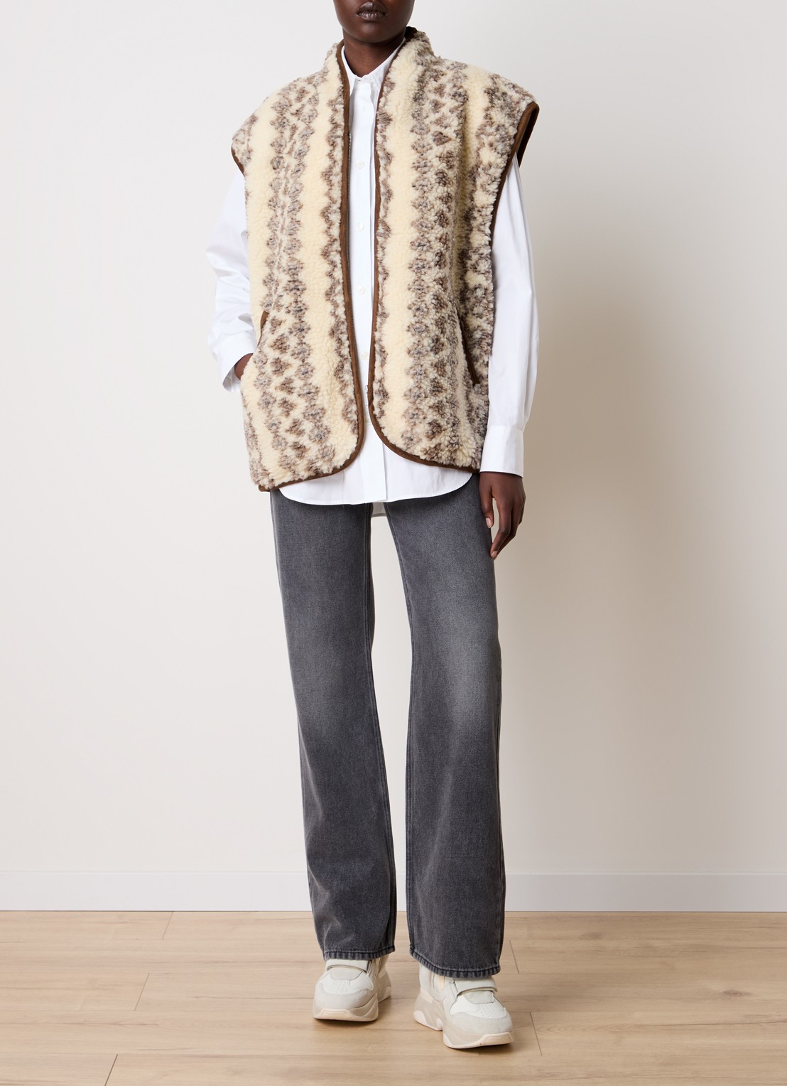 Isabel Marant Maximilia gilet in wolblend met steekzakken - voorkant 3 beige