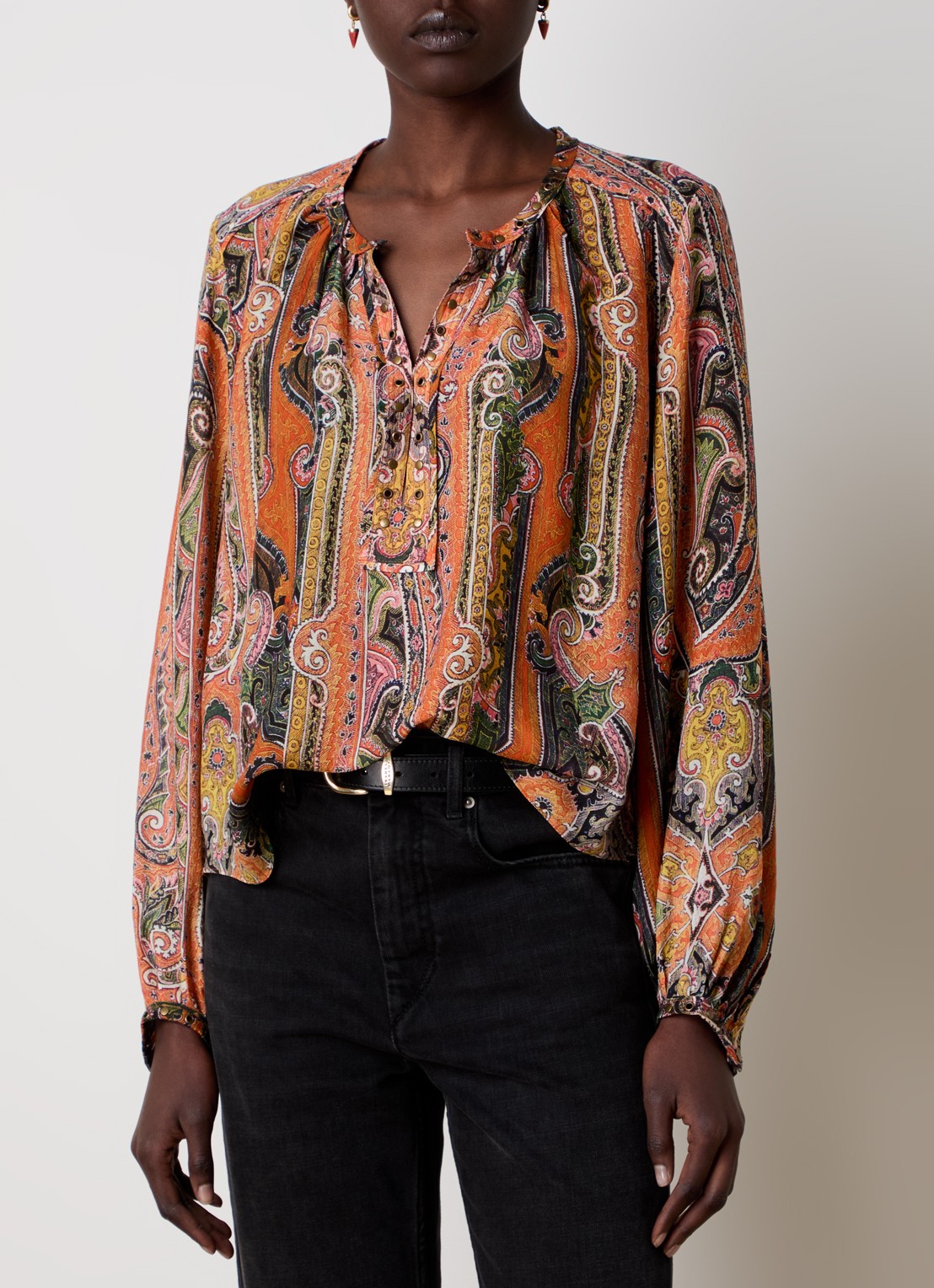 Isabel Marant May tuniek van zijde met print - detail 4 oranje