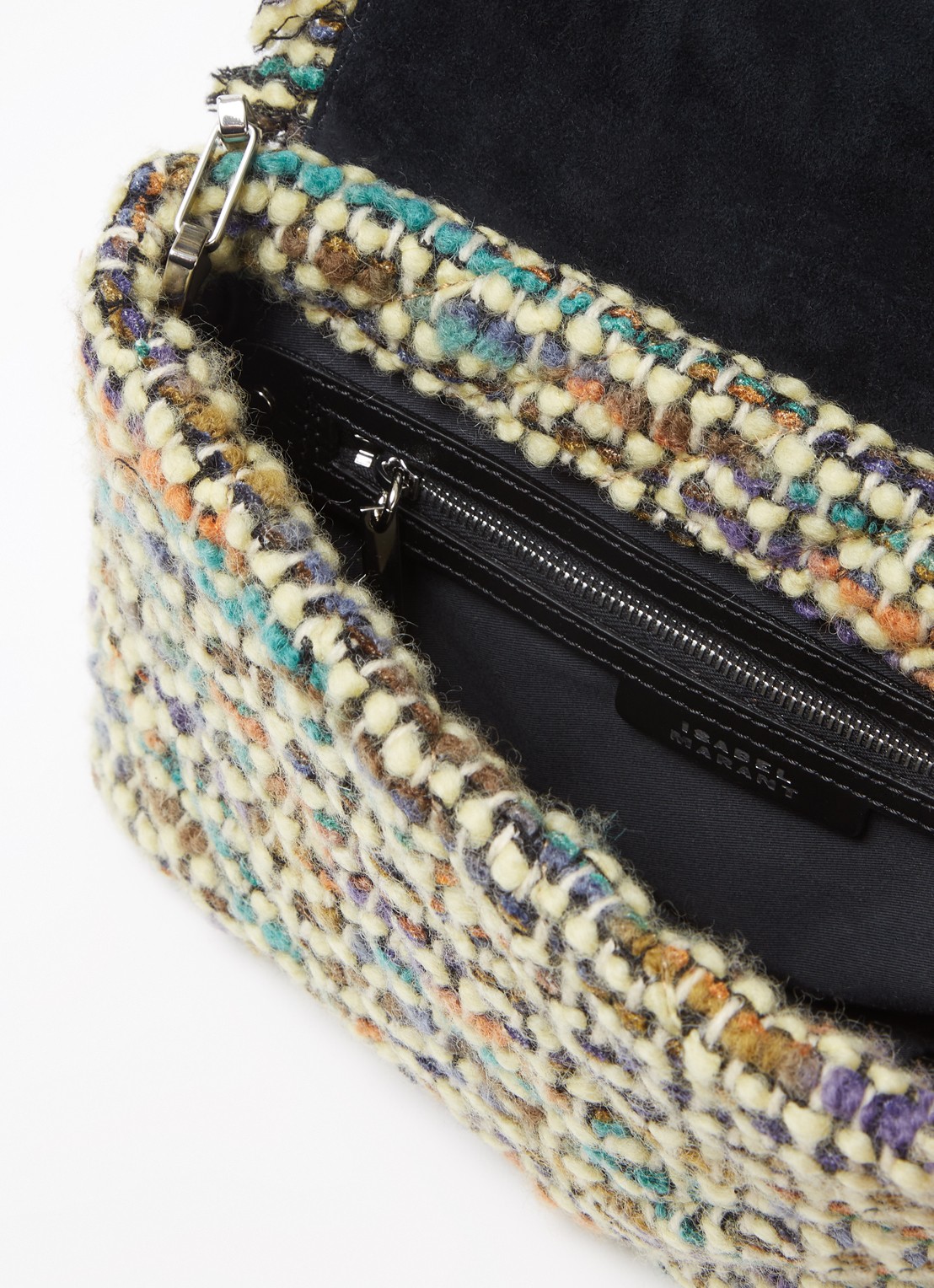 Isabel Marant Merine crossbodytas in wolblend met quilt patroon - detail 3 zwart
