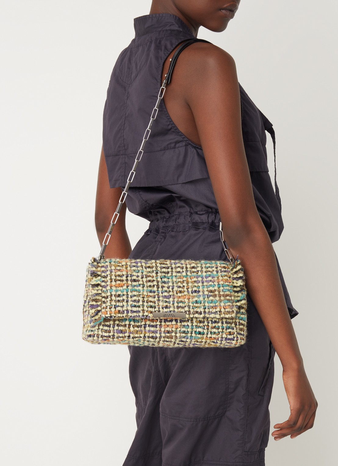 Isabel Marant Merine crossbodytas in wolblend met quilt patroon - voorkant 2 zwart