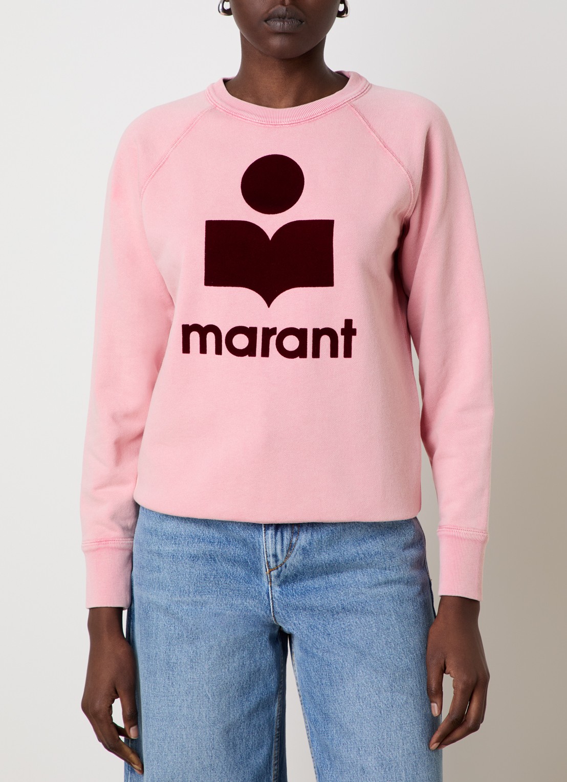 Isabel Marant Milly sweater met gemêleerd dessin en flock logoprint - detail zalmroze