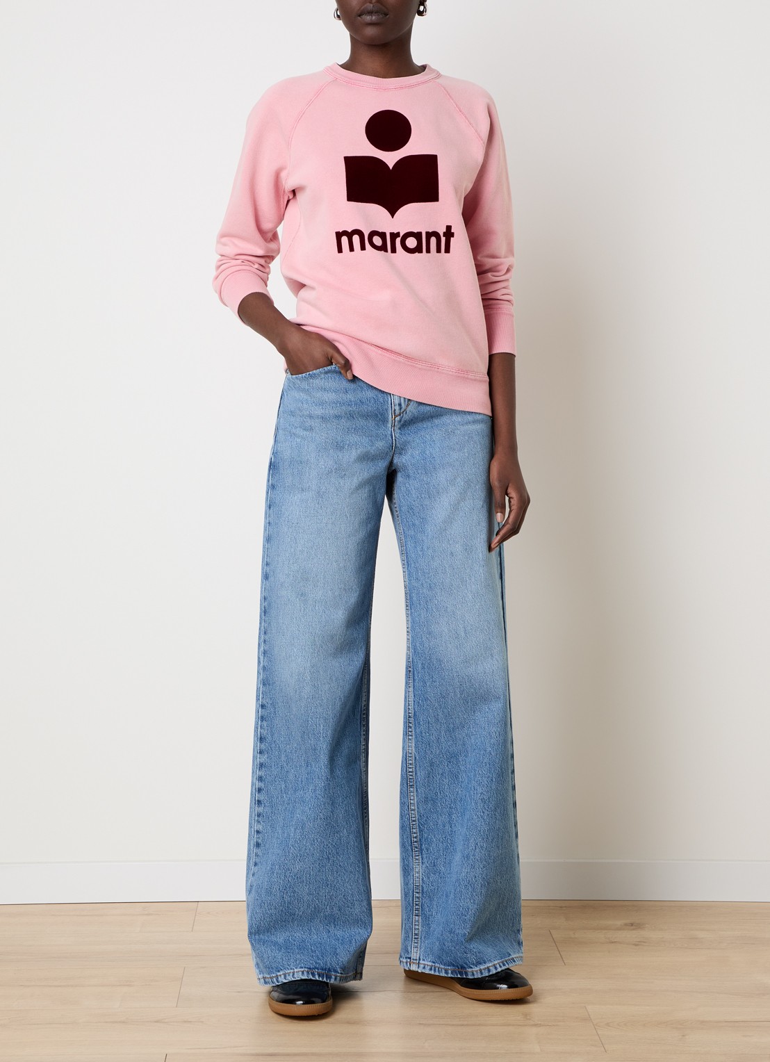 Isabel Marant Milly sweater met gemêleerd dessin en flock logoprint - voorkant 4 zalmroze