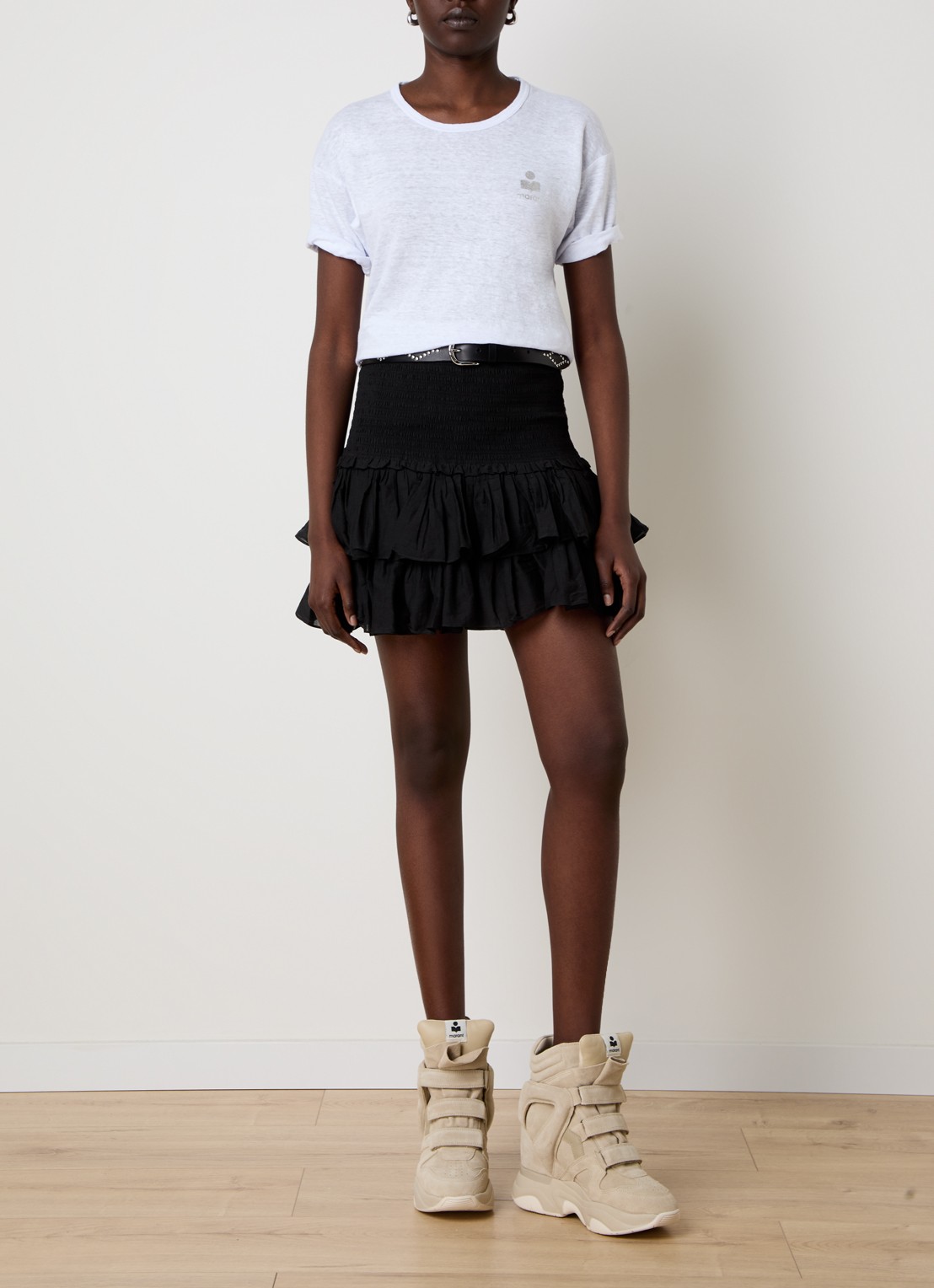 Isabel Marant Minirok met smockwerk en ruches - voorkant 2 zwart