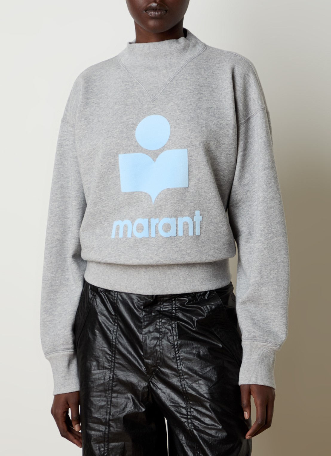 Isabel Marant Moby sweater in  katoenblend met flock logoprint - detail 3 grijs
