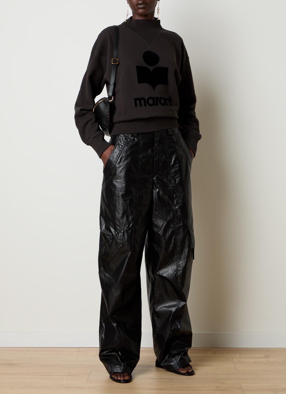 Isabel Marant Moby sweater met flock logoprint en opstaande kraag - voorkant 3 antraciet