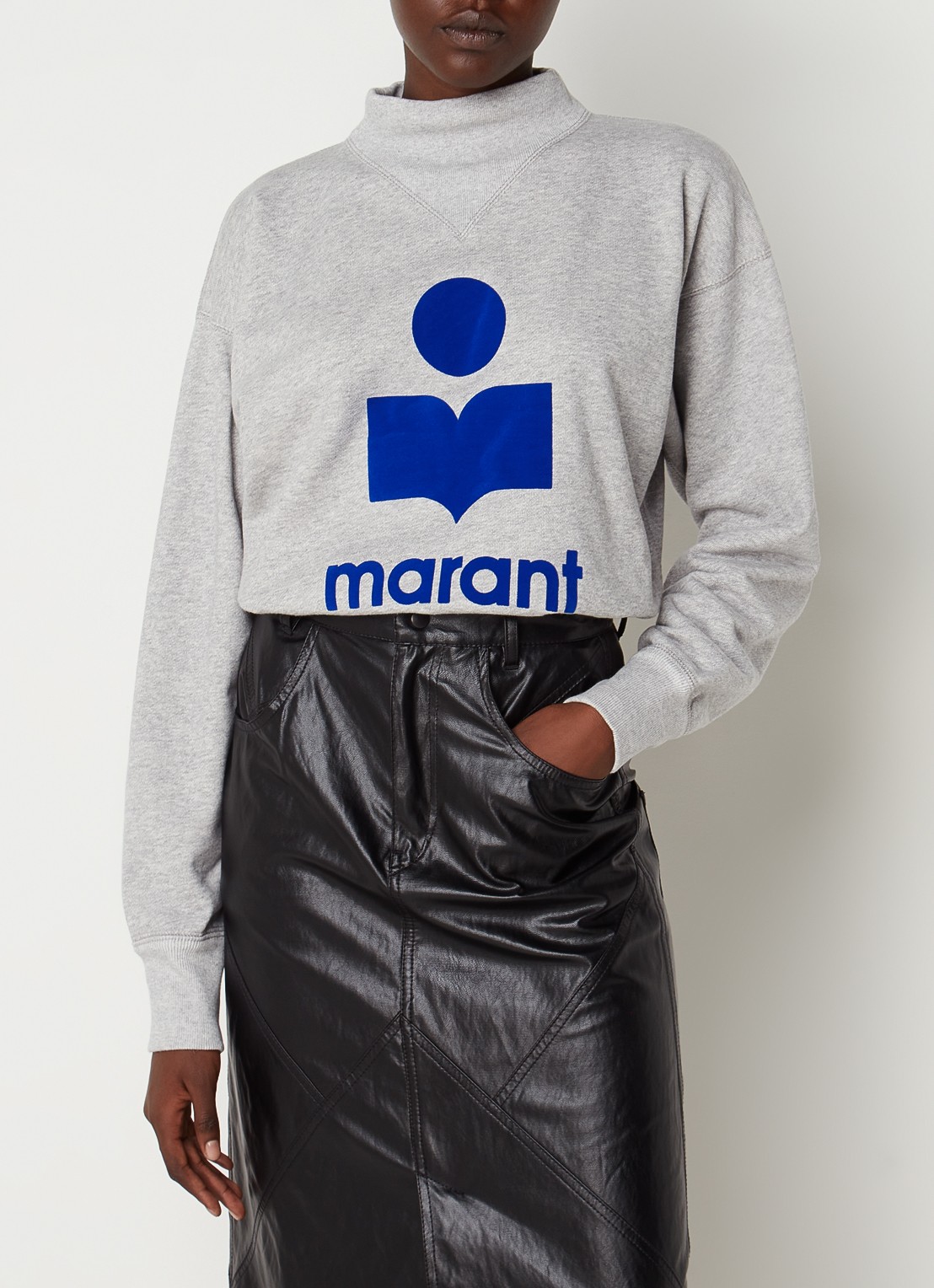 Isabel Marant Moby sweater met flock logoprint en opstaande kraag - detail 3 grijs