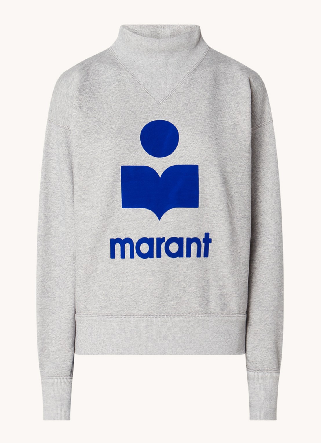 Isabel Marant Moby sweater met flock logoprint en opstaande kraag - voorkant grijs