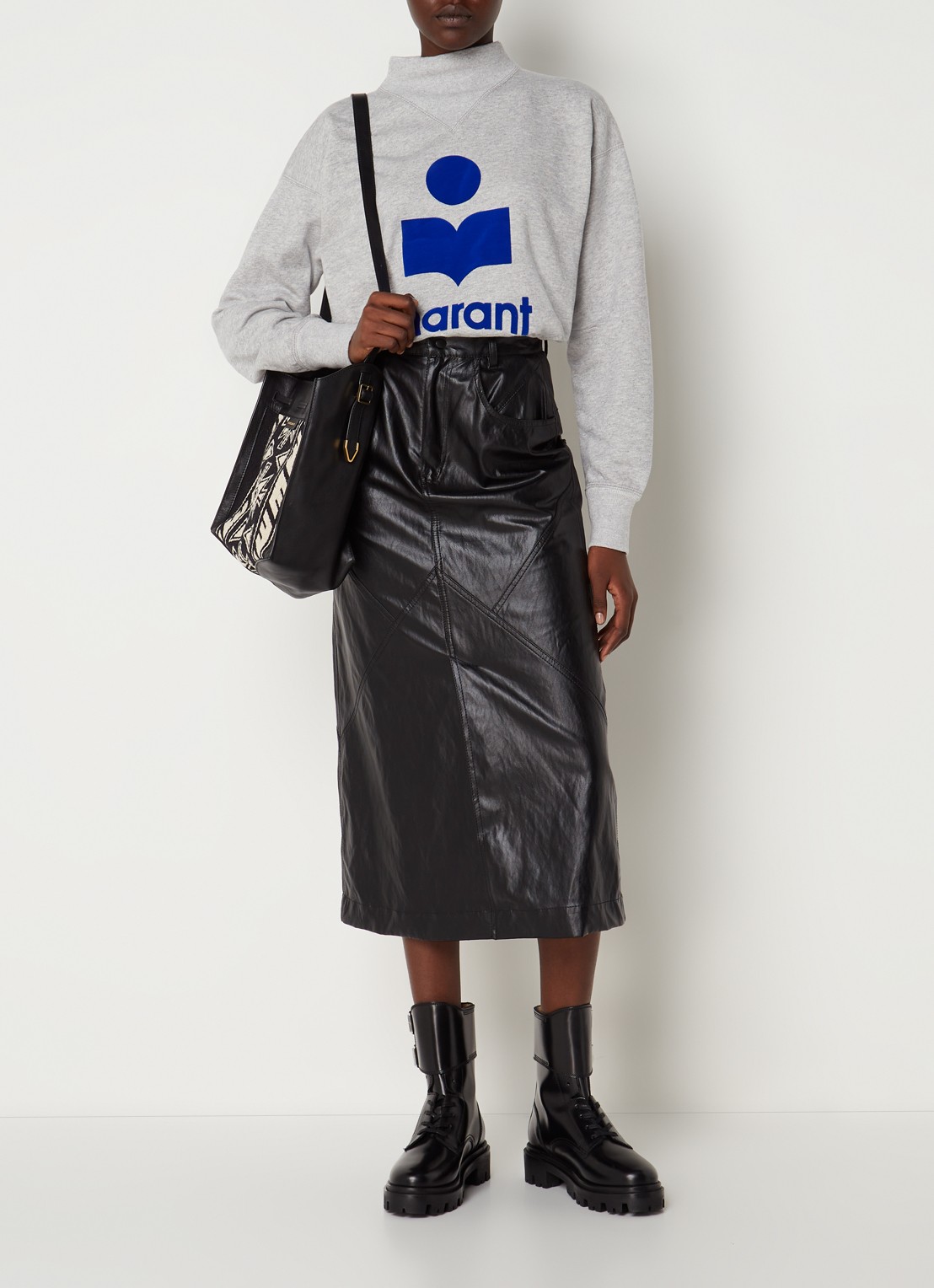 Isabel Marant Moby sweater met flock logoprint en opstaande kraag - voorkant 2 grijs