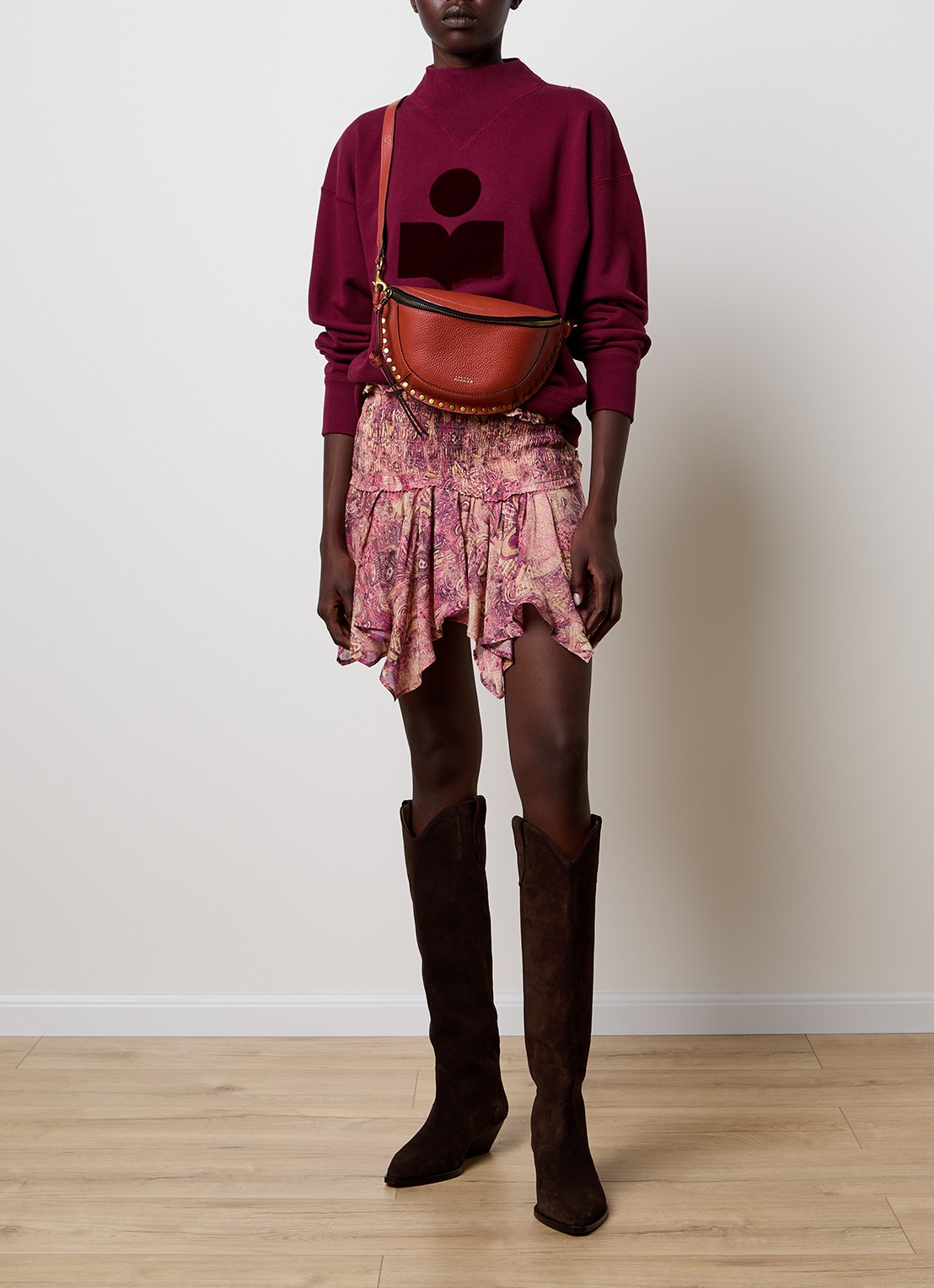 Isabel Marant Moby sweater met flock logoprint en opstaande kraag - voorkant 2 bordeauxrood
