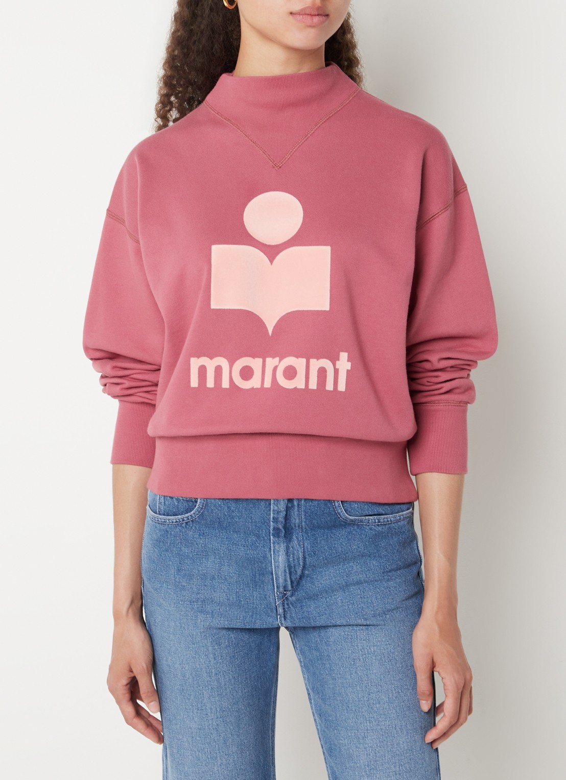 Isabel Marant Moby sweater met flock logoprint en opstaande kraag - detail donkerrood