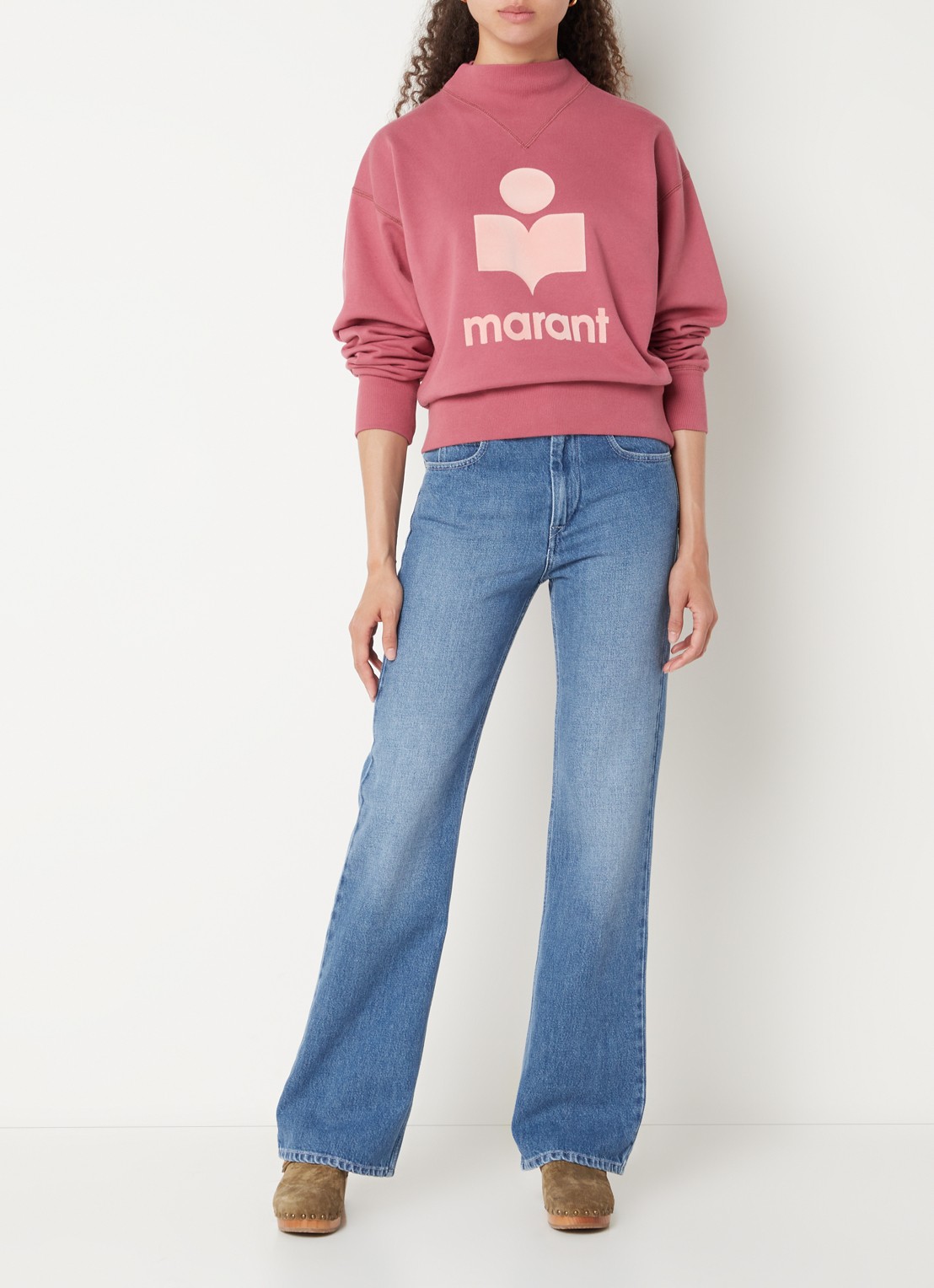 Isabel Marant Moby sweater met flock logoprint en opstaande kraag - voorkant 3 donkerrood