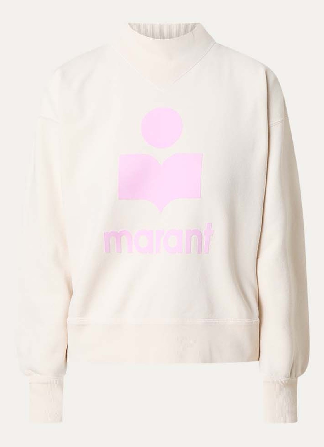Isabel Marant Moby sweater met flock logoprint en opstaande kraag - voorkant creme